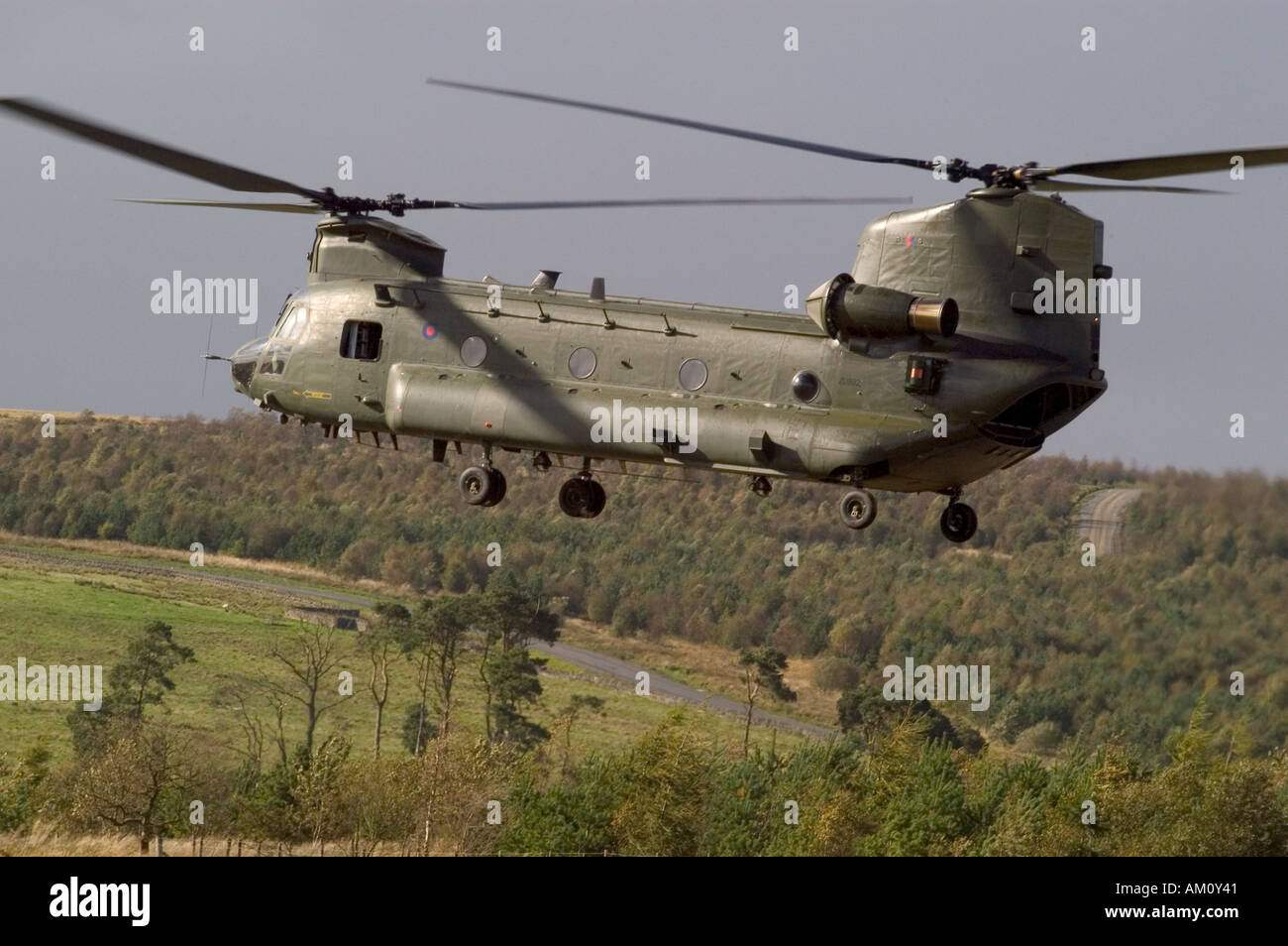 Un hélicoptère Chinook de Boeing de 18 Squadron RAF sur la formation dans la région d'Otterburn Parc National de Northumberland Banque D'Images
