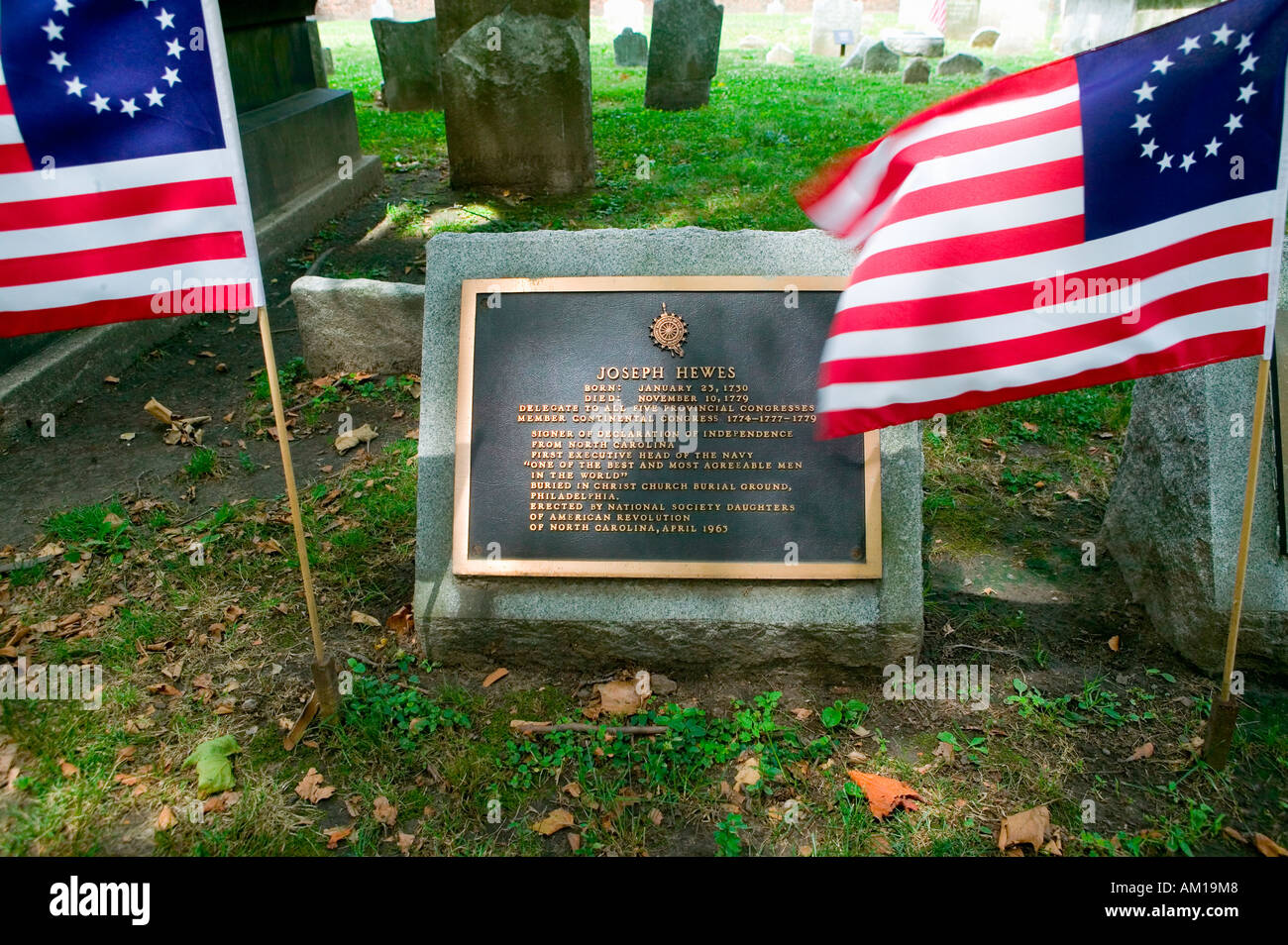 Joseph Hewes pierre tombale à Christ Church Burial Ground Philadelphie Pennsylvanie un signataire de la Déclaration d'Indépendance Banque D'Images