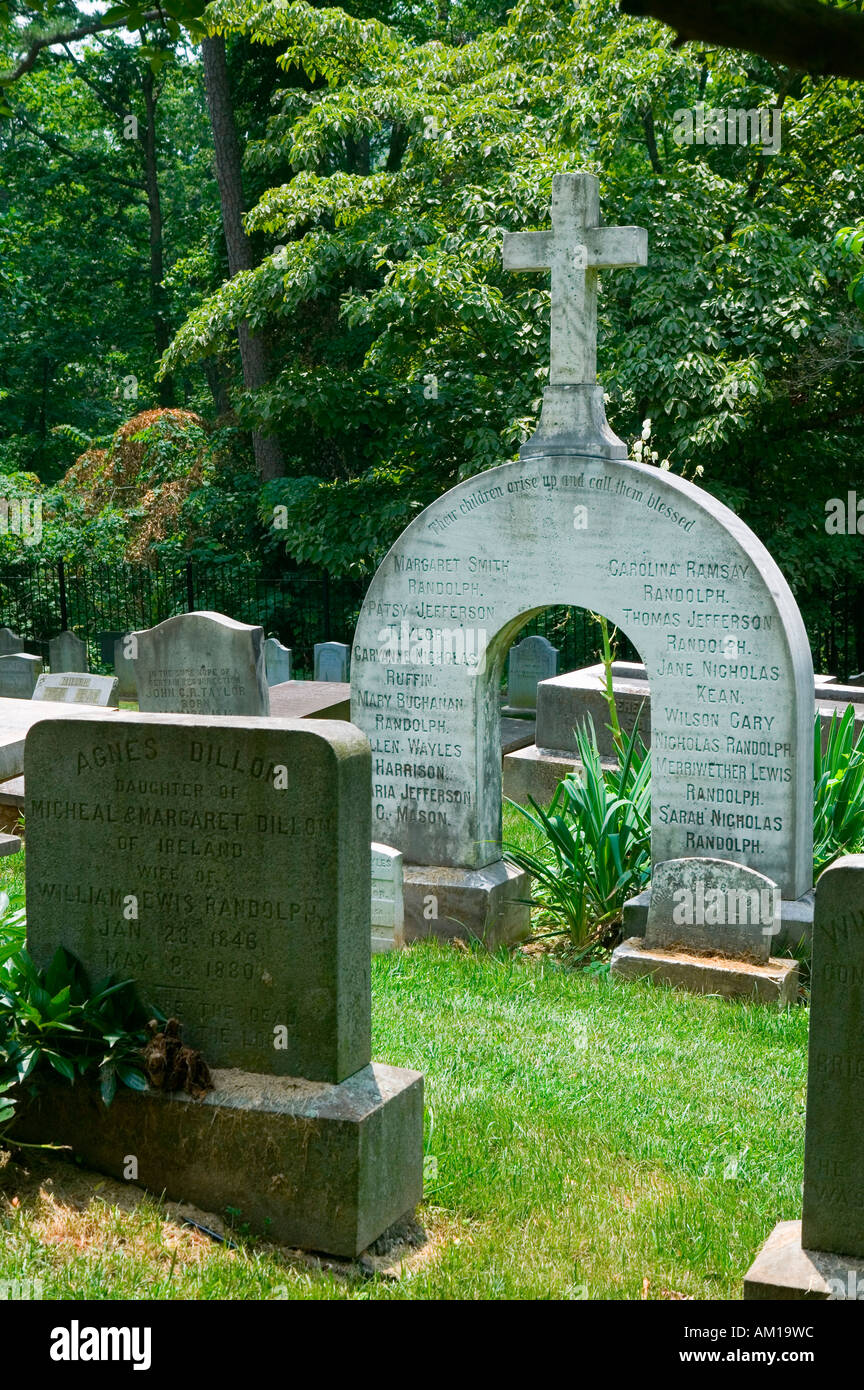 Pierre tombale de la famille Randolph en privé Cimetière Monticello Charlottesville, en Virginie, accueil de Thomas Jefferson Banque D'Images