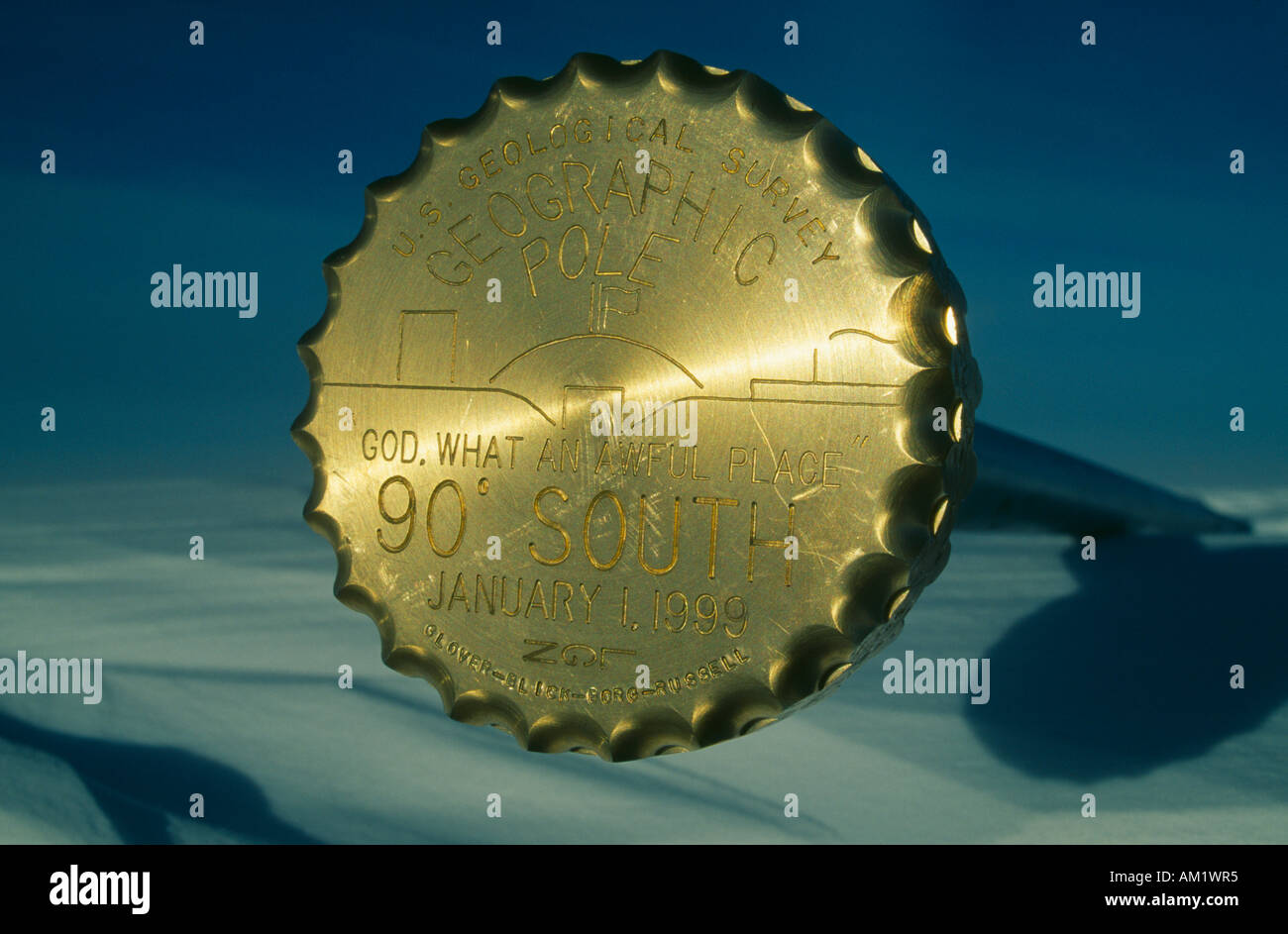 Antarctique Pôle Sud Pôle Sud Scott Amundsen nous marqueur indiquant la position du pôle Sud géographique au 1er janvier 1999 Banque D'Images