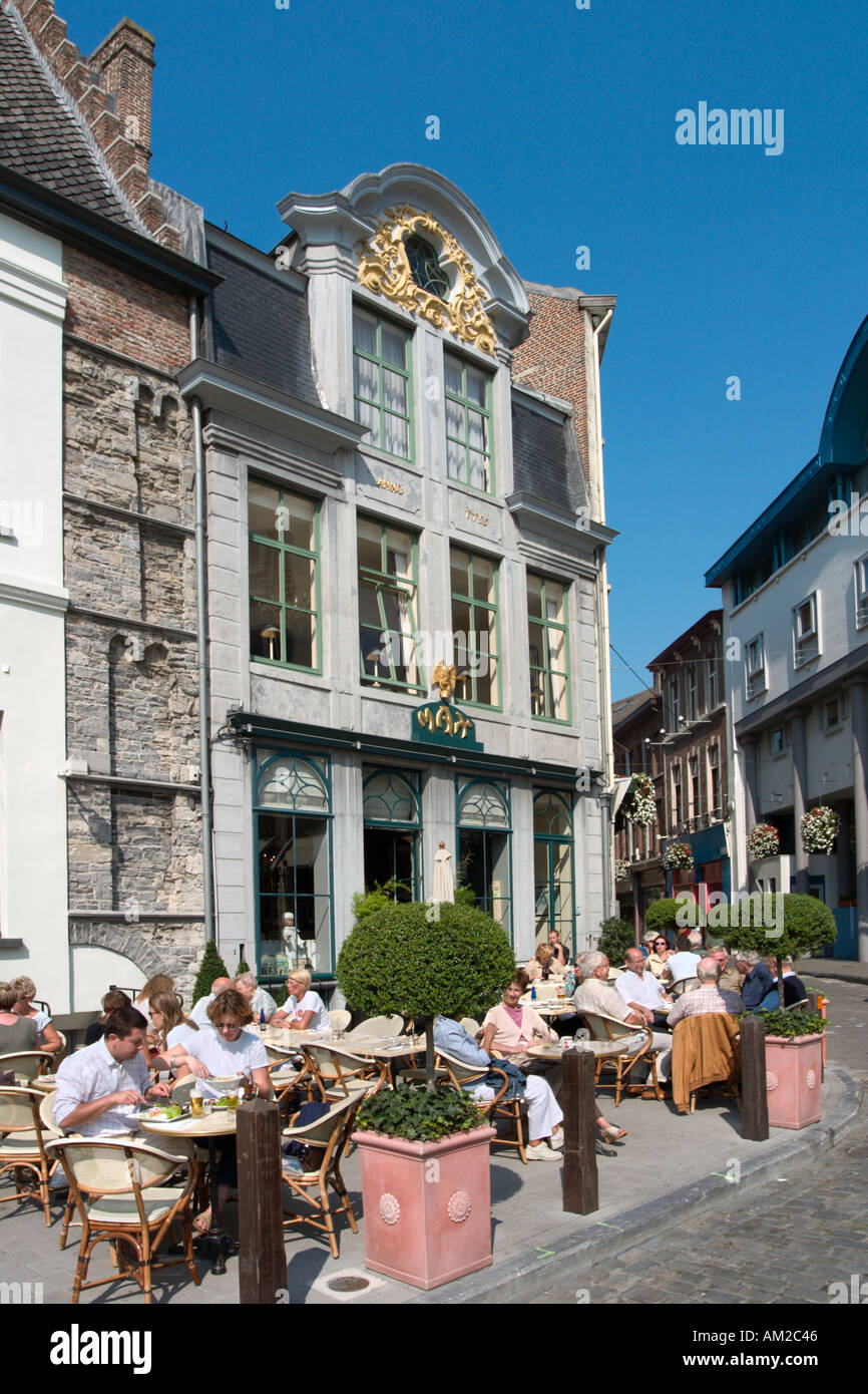 Trottoir restaurant dans le centre ville, Gand, Belgique Banque D'Images