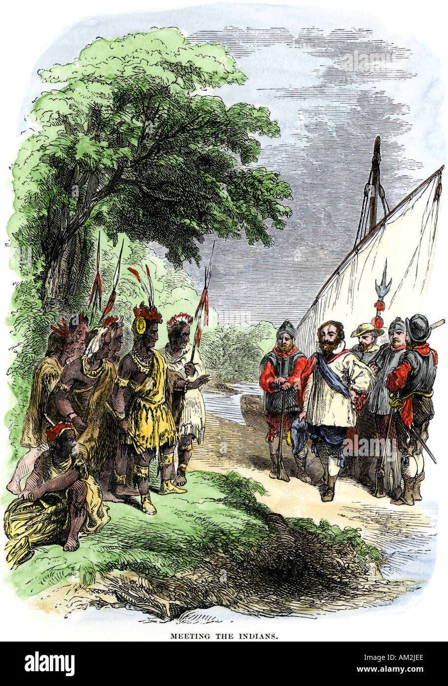 John Smith rencontre des Américains autochtones de colonie de Virginie ...