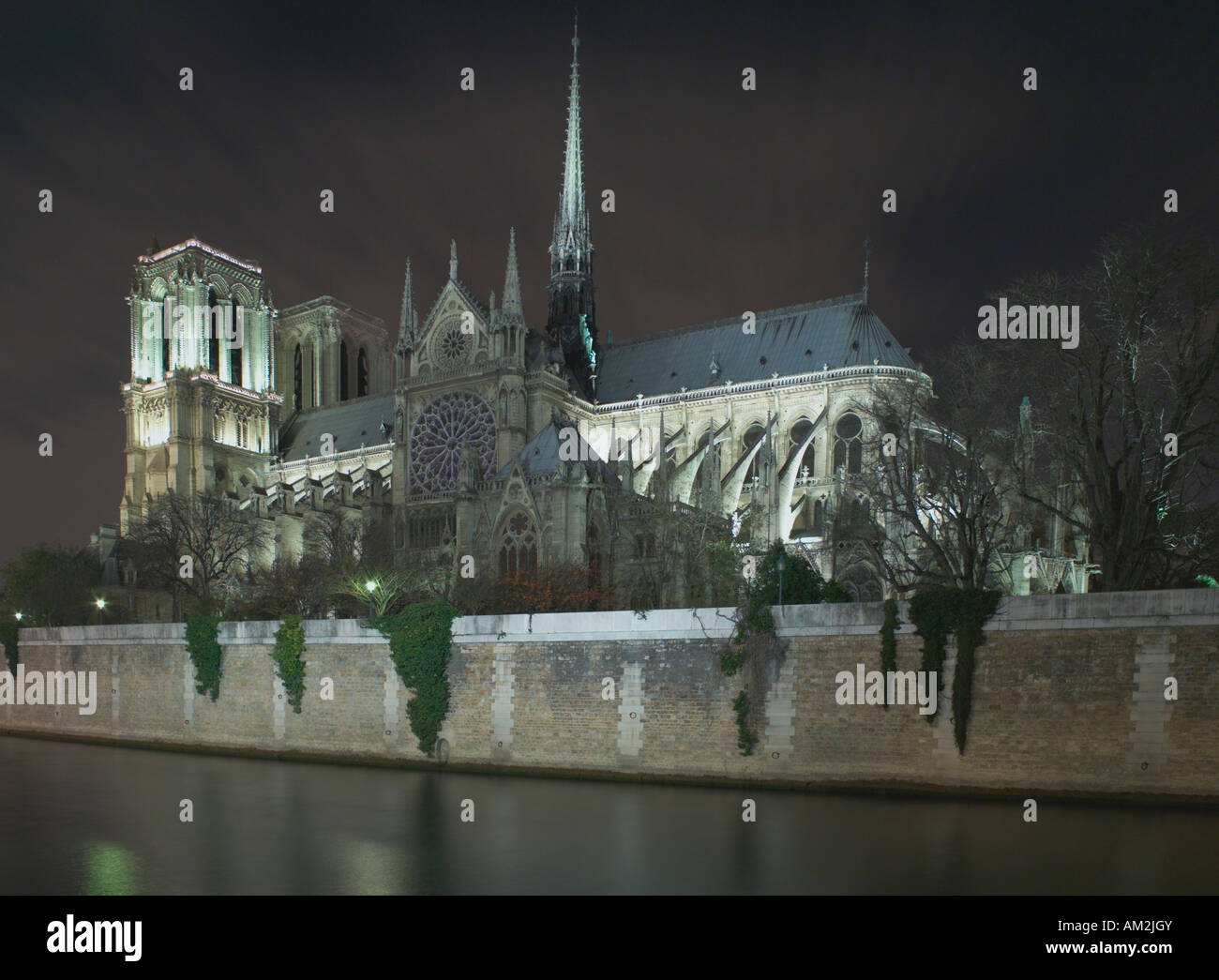 La Cathédrale Notre Dame, Paris, dans la nuit Banque D'Images