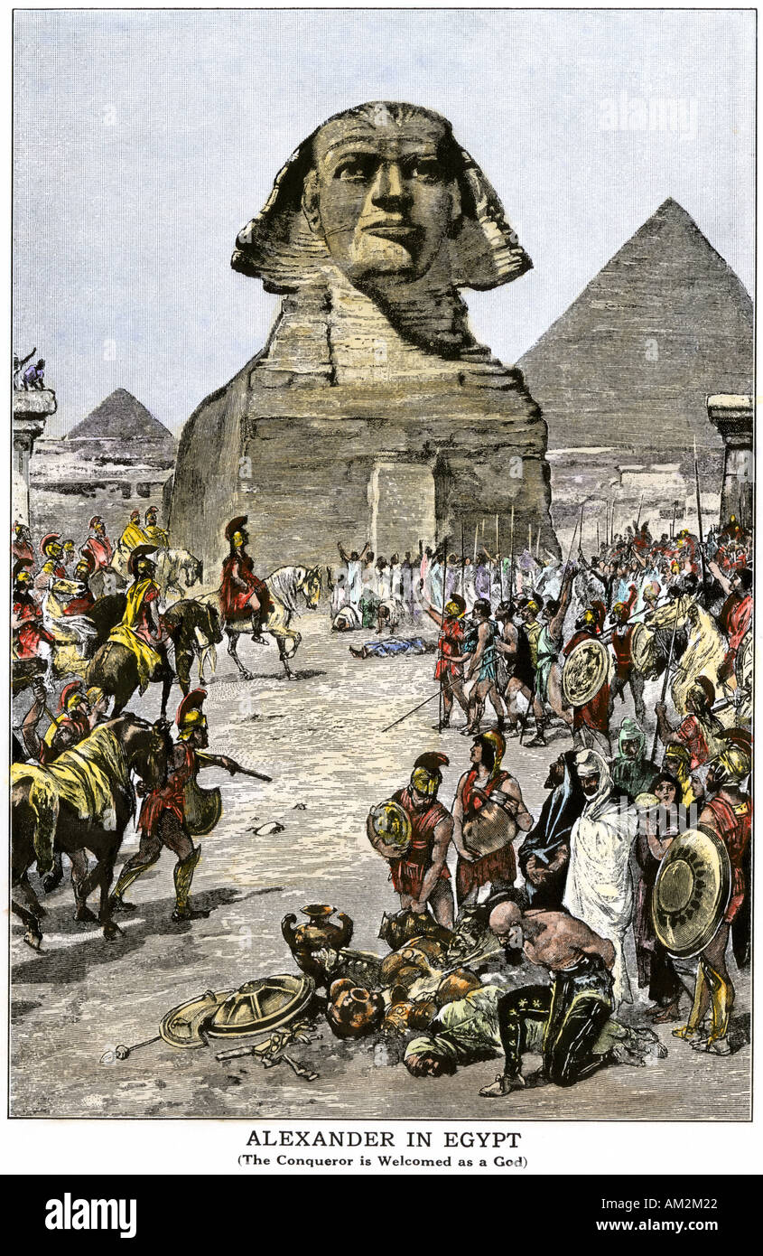 Alexandre le Grand et son armée entrer en Égypte 332 BC. À la main, gravure sur bois Banque D'Images