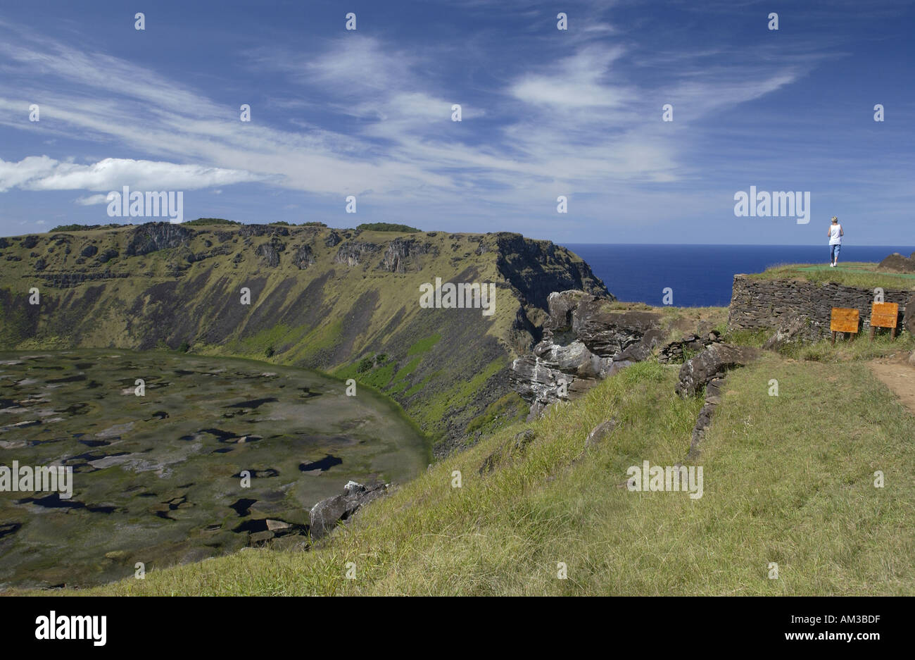 Orongo Rano Kau sur l'île de Pâques dans le Pacifique Sud Banque D'Images