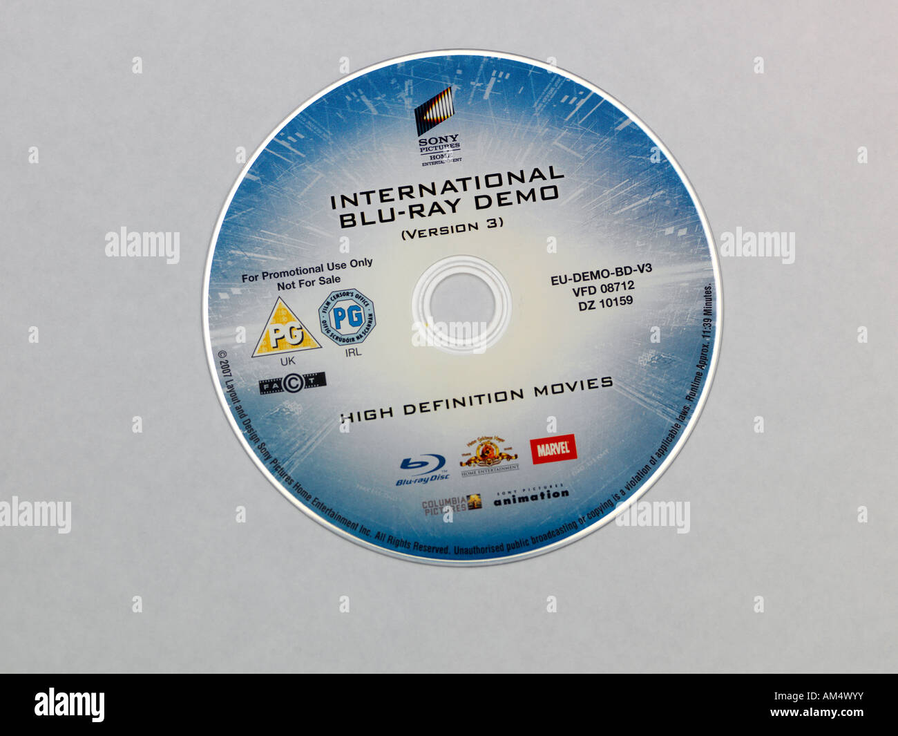 Blu-ray Disc démo montrant l'étiquette BD Banque D'Images