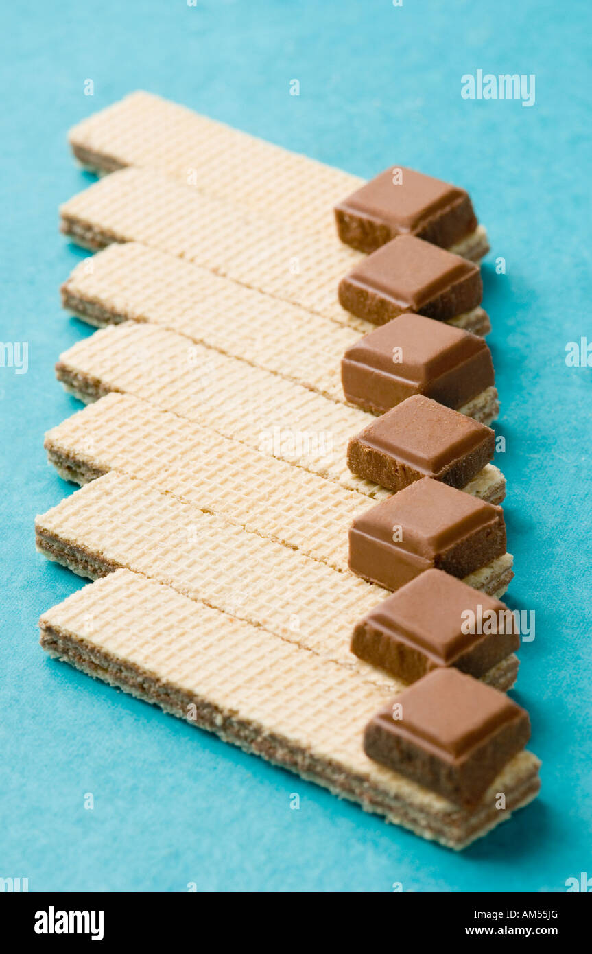 Close-up de barres de chocolat sur les wafers Banque D'Images