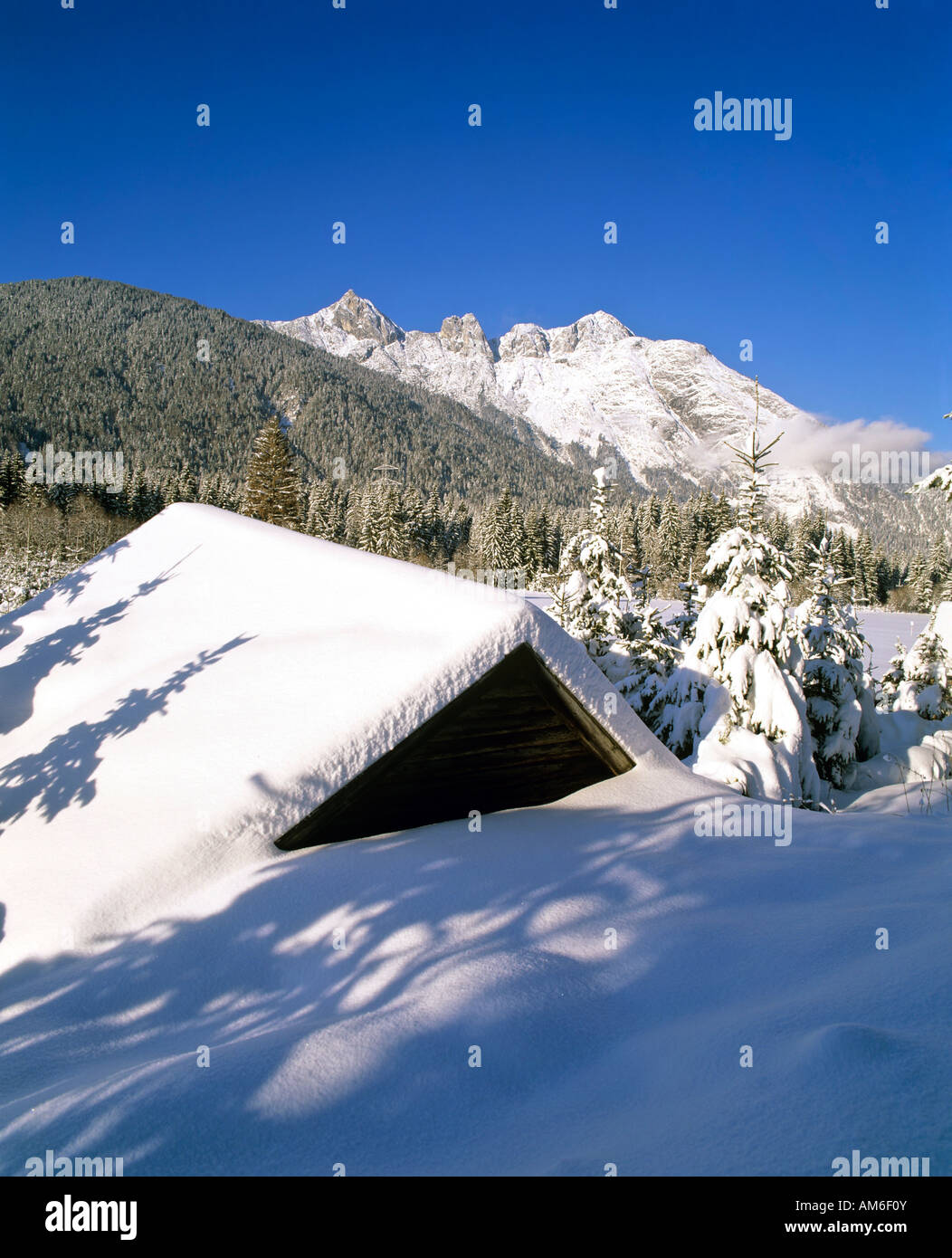 Ahrnspitzen, près de Seefeld, l'hiver, Wettersteingebirge, Tyrol, Autriche Banque D'Images