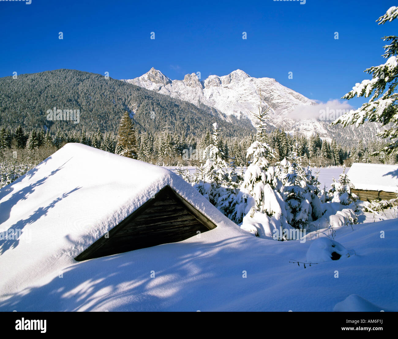 Ahrnspitzen, près de Seefeld, l'hiver, Wettersteingebirge, Tyrol, Autriche Banque D'Images