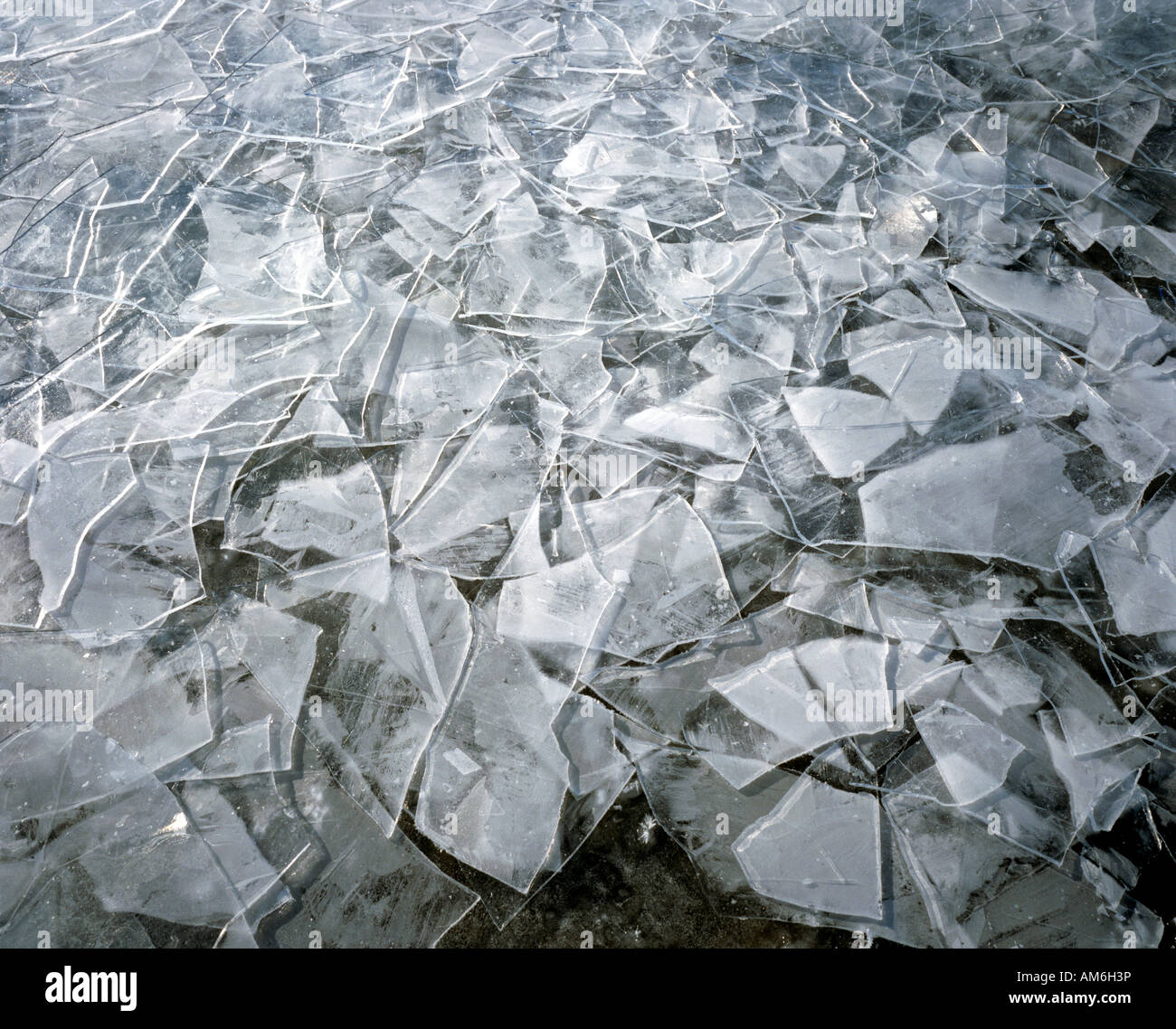 La glace brisée, port du lac de Chiemsee, Chiemgau, Haute-Bavière, Allemagne Banque D'Images