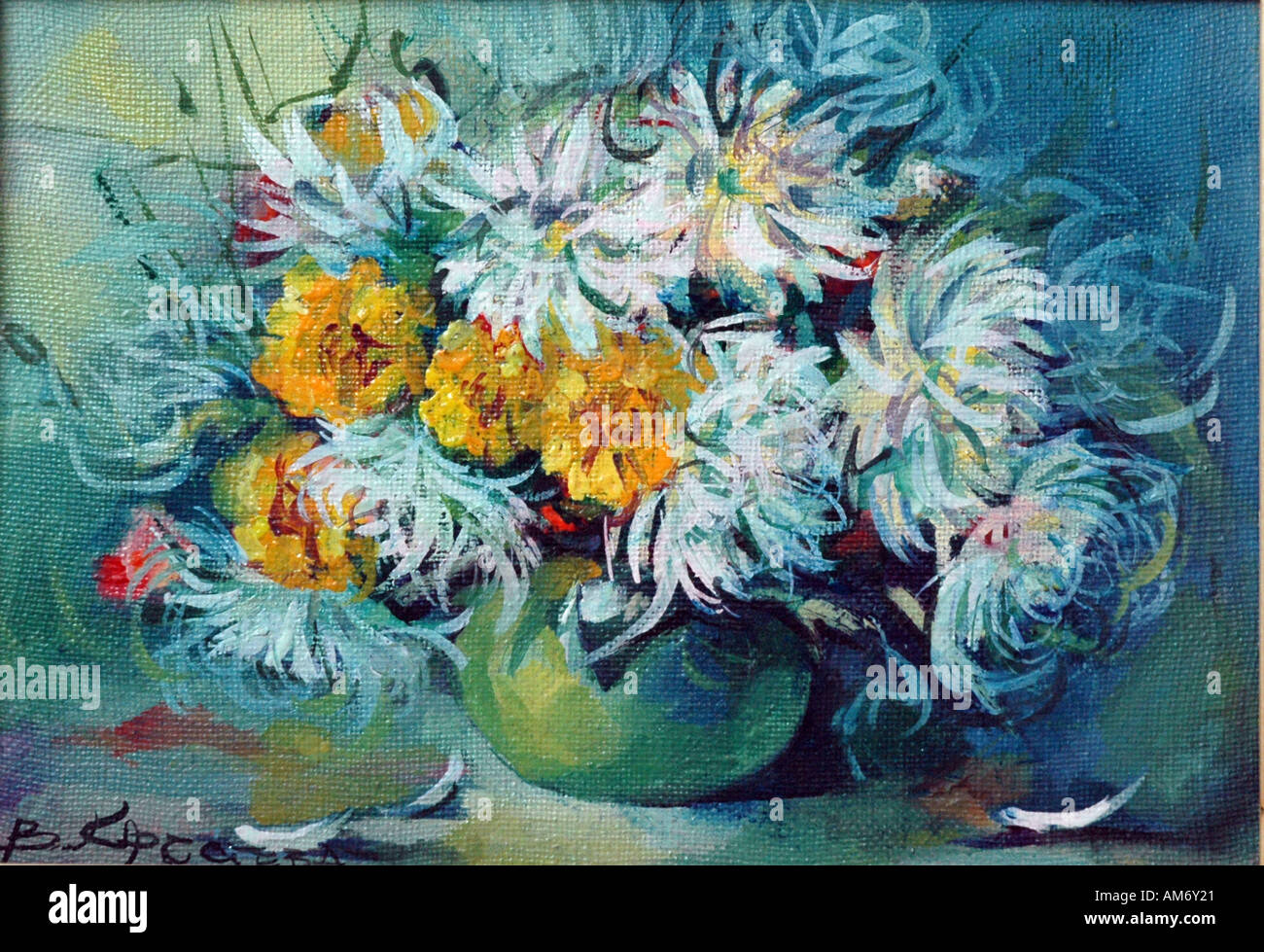 Peinture à l'huile fleurs Banque D'Images