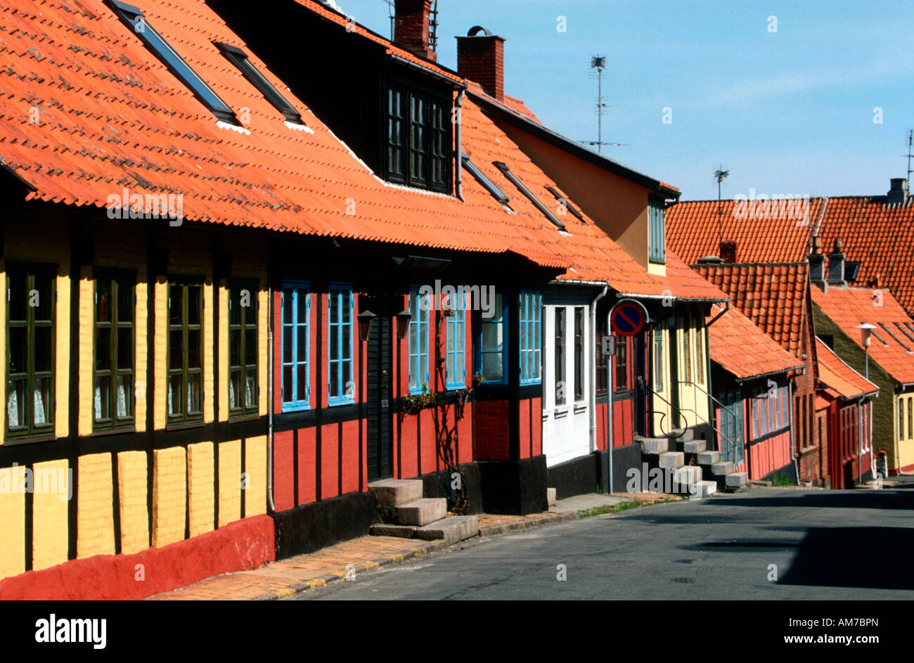 Maisons à colombages colorés à Allinge, Bornholm, Danemark Banque D'Images