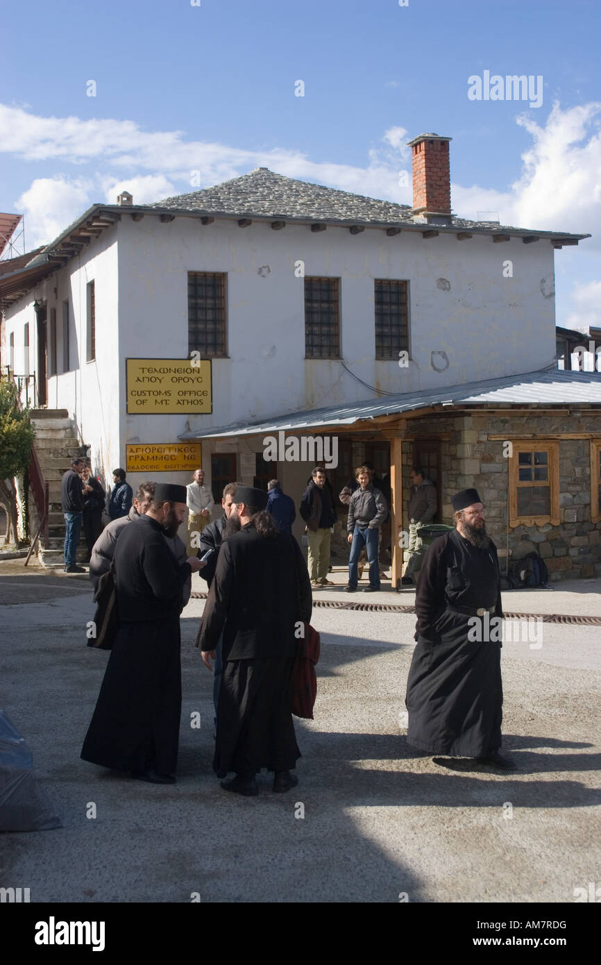 Dafni, port de Karea, capitale du Mont Athos, péninsule de Halkidiki, Grèce Banque D'Images