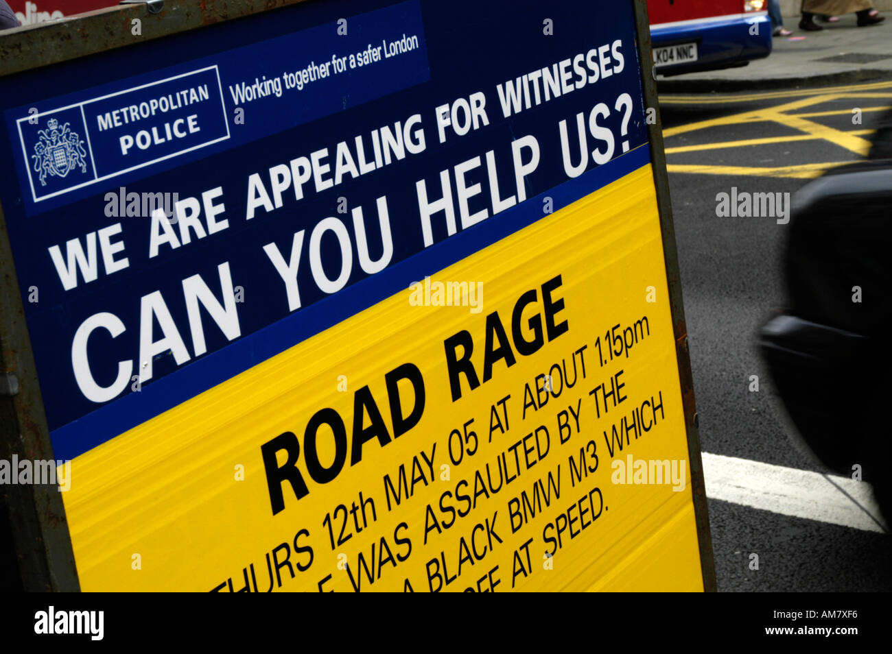Road Rage mise par la Police métropolitaine faisant appel à témoins, London, England, UK Banque D'Images