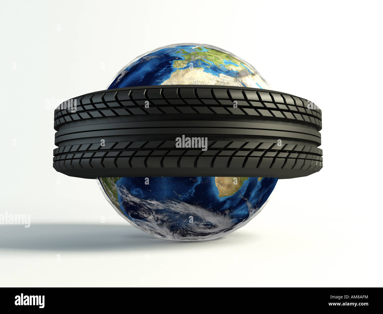 Nouveau pneu autour du monde sur un fond blanc Banque D'Images