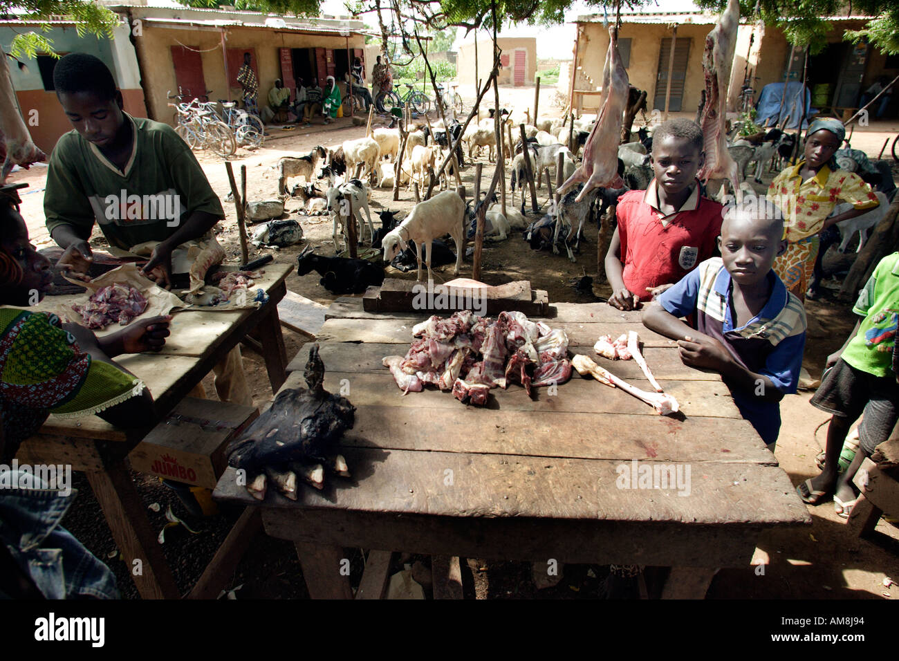 Ouagadougou Burkina Faso 4 septembre 2005 Fly couvert de la viande à un marché de la viande dans un bidonville de la banlieue de Ouagadougou Banque D'Images