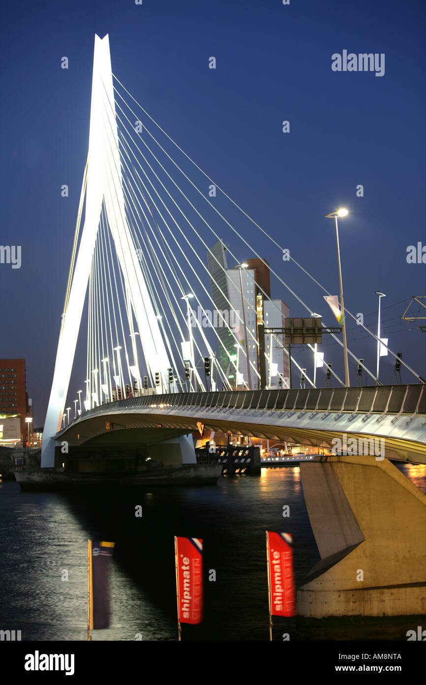 La NLD, Pays-Bas, Rotterdam : Erasmusbruk, pont sur la rivière Nouvelle Meuse, architecte Ben van Berkel Banque D'Images