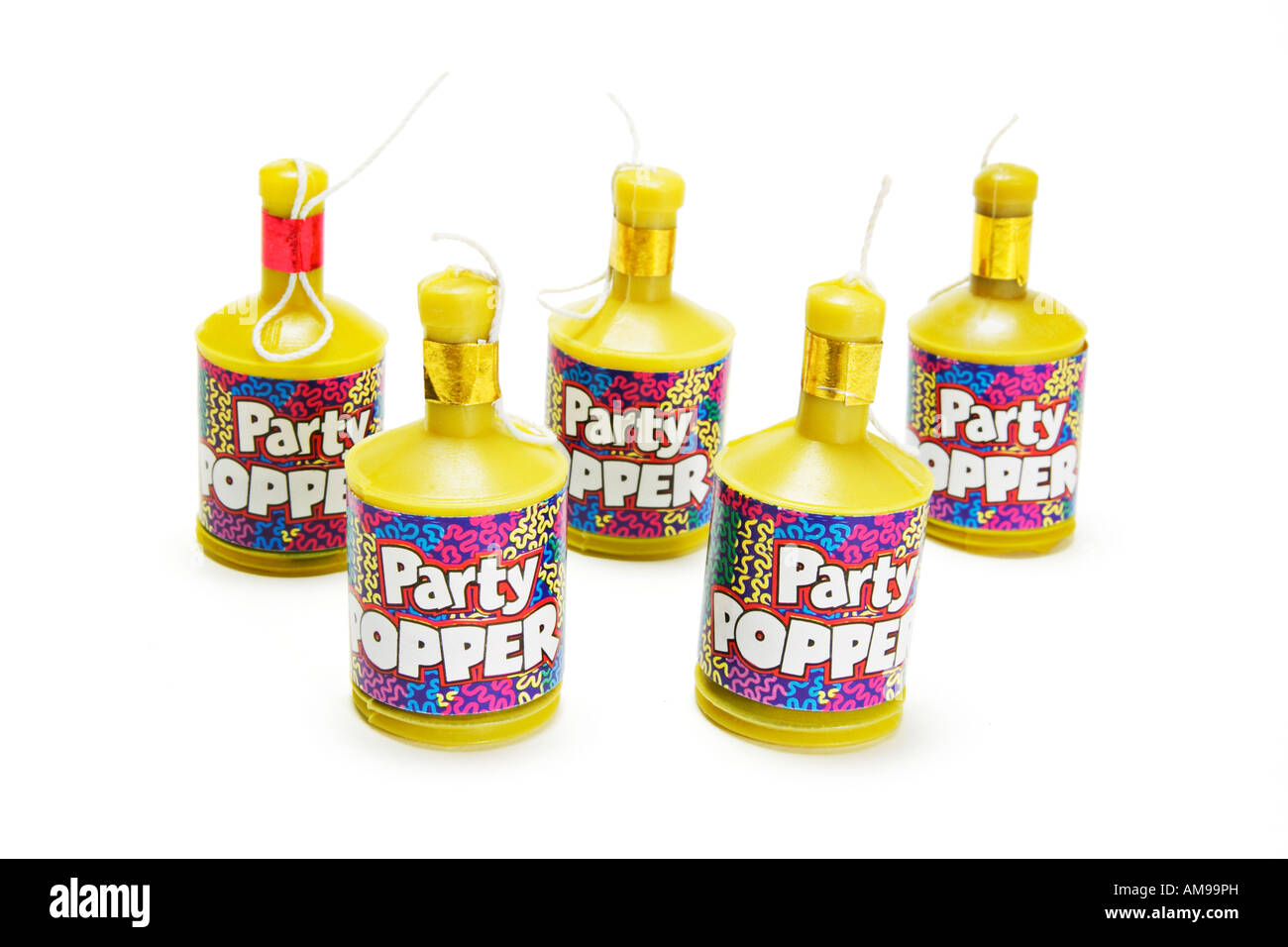 Partie Poppers sur fond blanc Banque D'Images