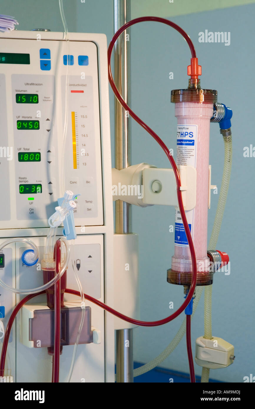 Dialyseur ou rein artificiel qui filtre le sang des patients au cours de  séance d'hémodialyse Photo Stock - Alamy