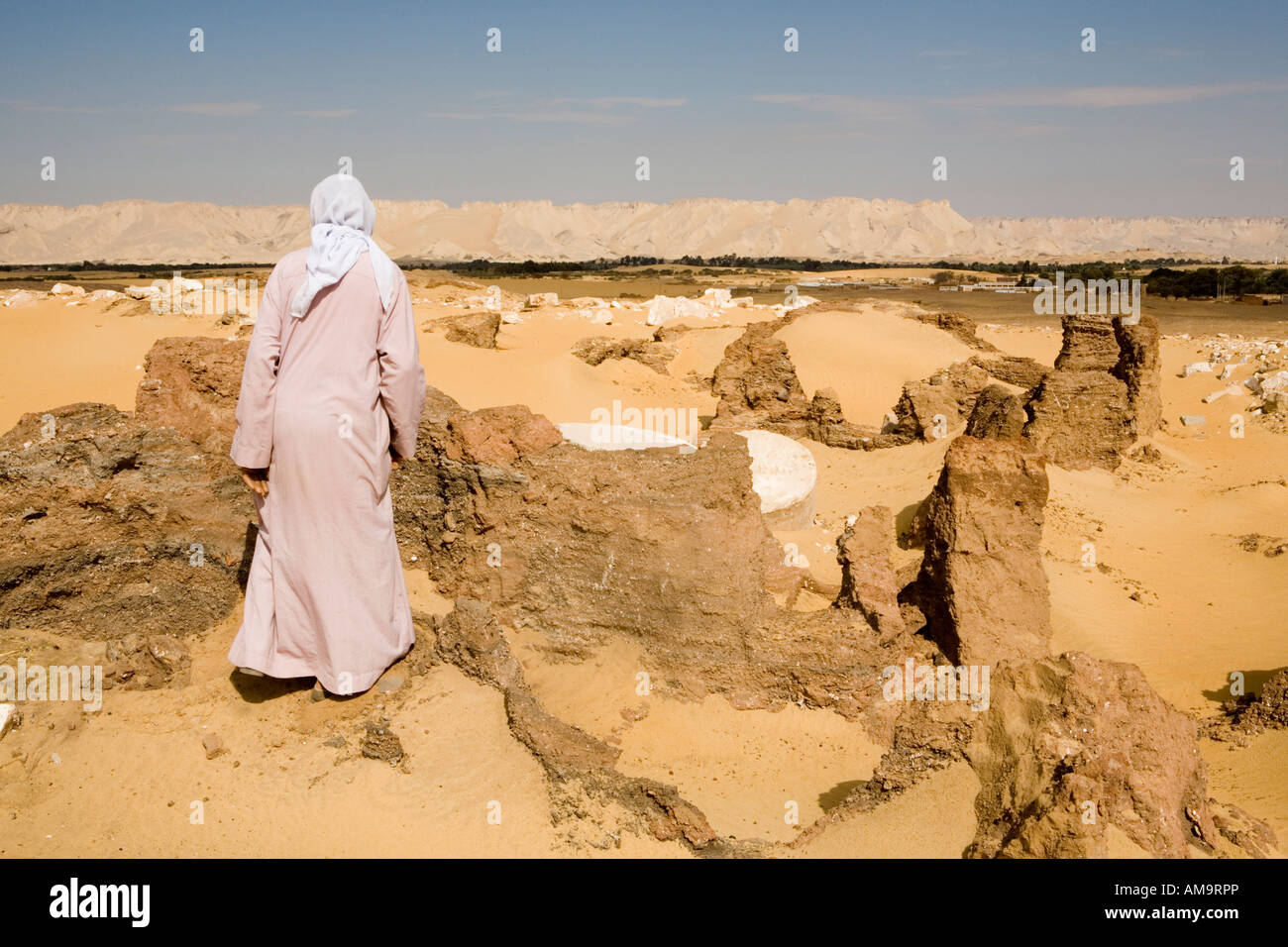 Tuteur de brique de boue debout au-dessus de ruines à la ville romaine de Amheida , Dakhla Oasis, Egypte, Afrique du Sud Banque D'Images