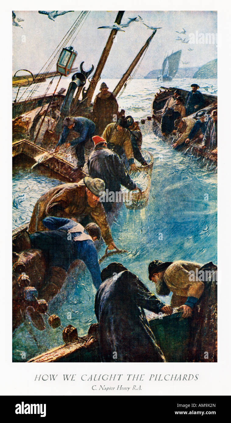 Comment nous avons attrapé la peinture de pilchards 1895 C Napier Hemy de pêcheurs de Cornouailles rassemblement dans leurs prises Banque D'Images