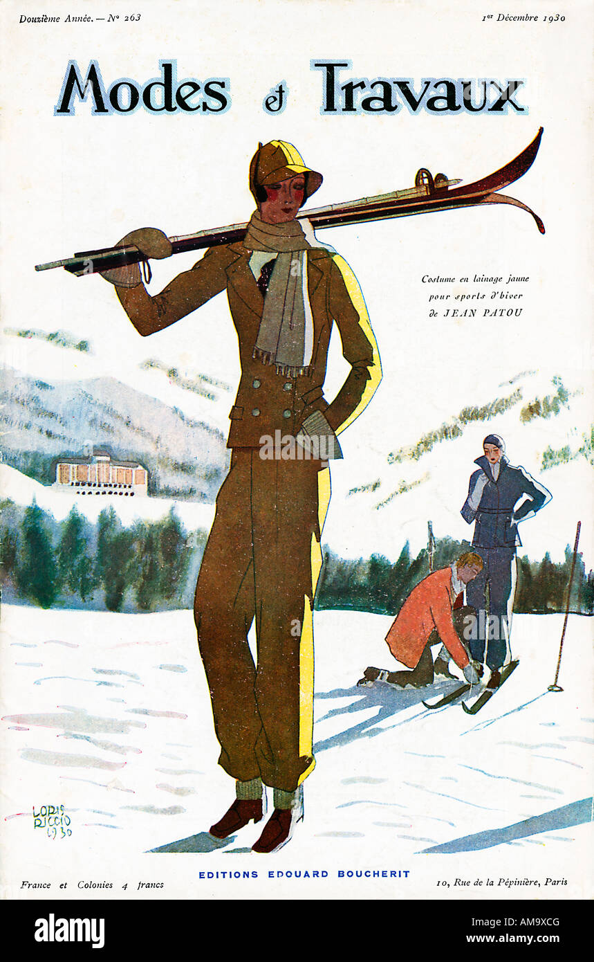 Modes et Travaux Ski couvrir par Loris Riccio du 1930 magazine de mode avec chic sur la piste Banque D'Images