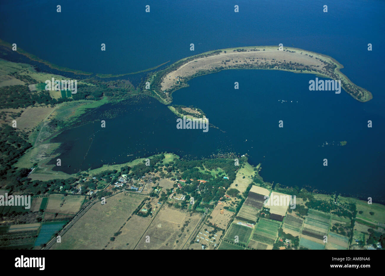 De l'antenne Le lac Naivasha et Crescent Island Banque D'Images