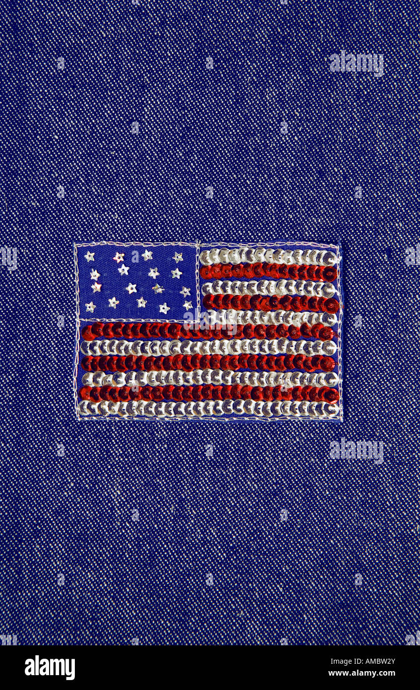 American stars and stripes vêtements Vêtements à paillettes sur fond jeans patch Banque D'Images
