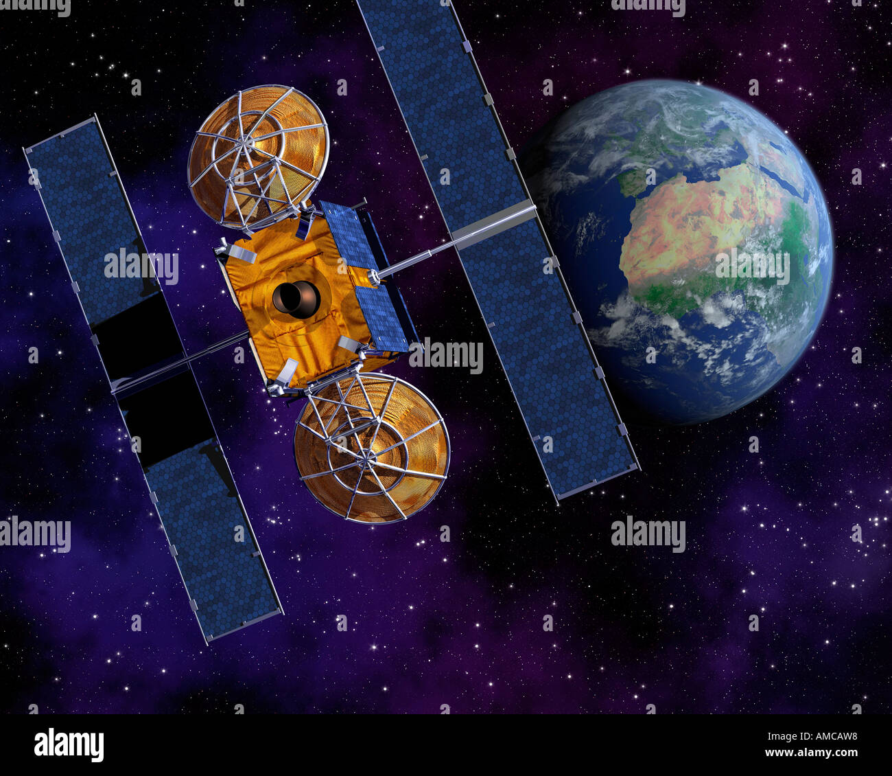Au-dessus de la Terre par satellite de communication Banque D'Images