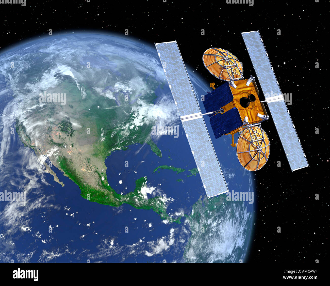 Au-dessus de la Terre par satellite de communication Banque D'Images