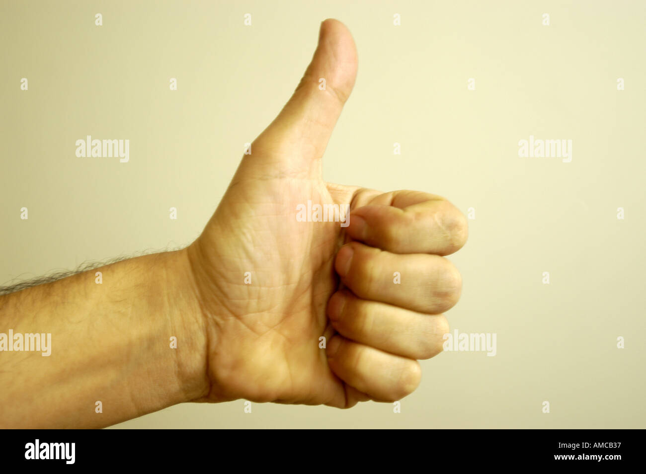 Une main avec un pouce vers le haut, montrant un effet positif de l'expression non verbale. Banque D'Images