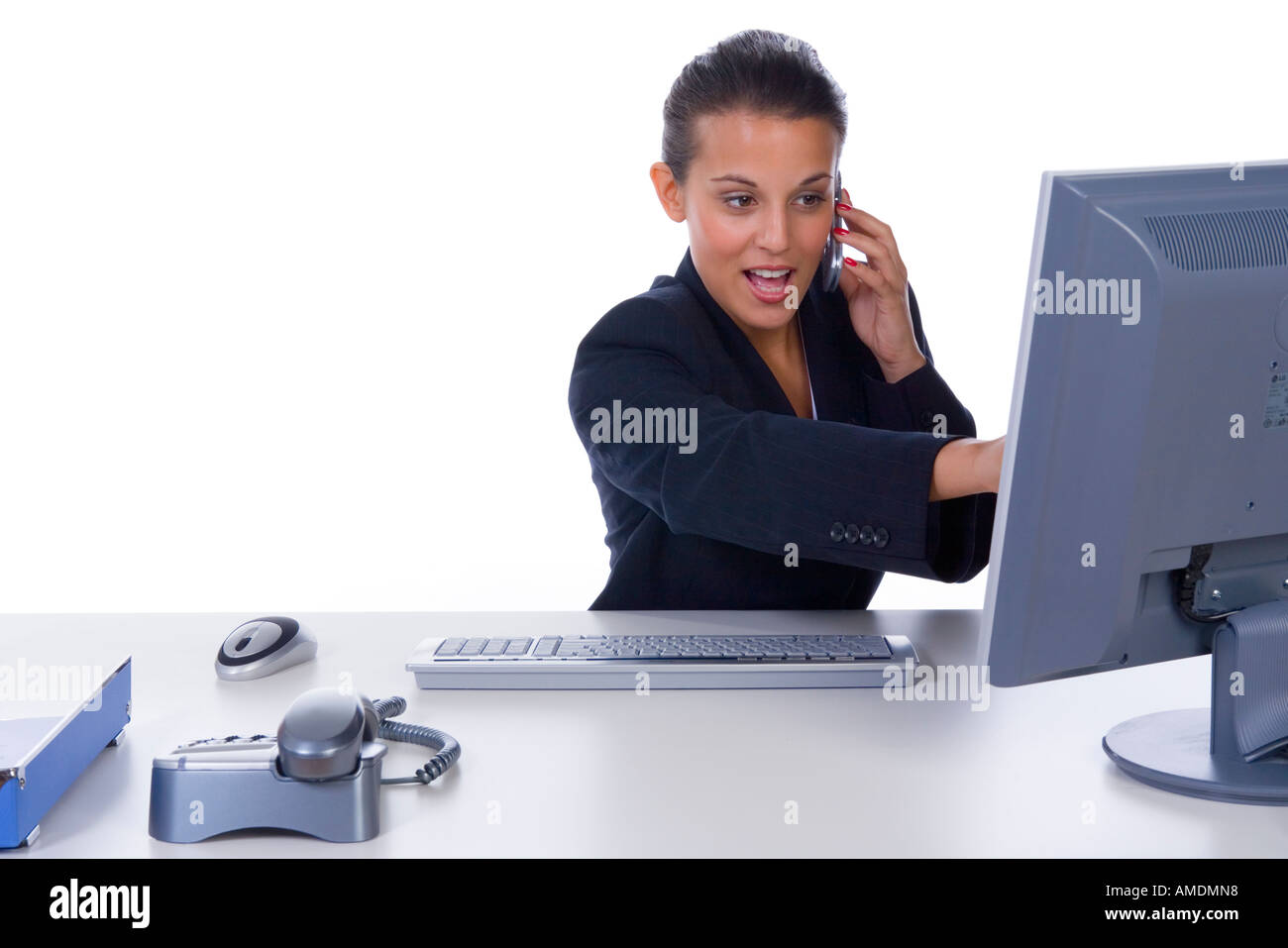 Office worker on mobile phone Banque D'Images