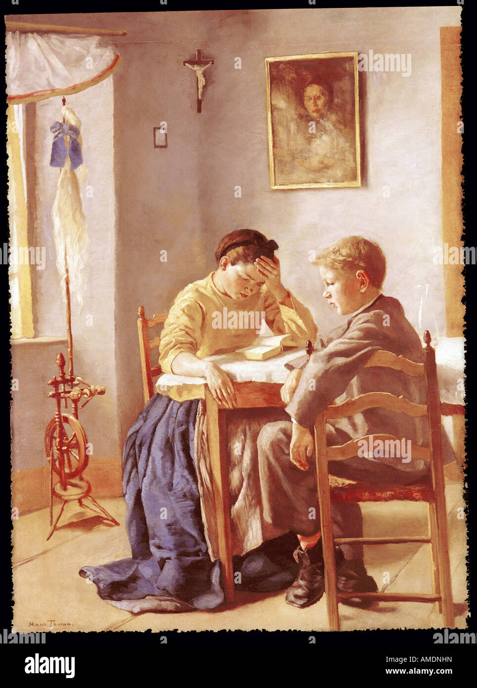 Beaux-arts, Thoma, Hans (1839 - 1924), peinture, 'Die Geschwister frères et soeurs' (Le), 1873, huile sur toile, 103 cm x 75 cm, Karlsruhe, Allemagne, Galerie d'état d'auteur de l'artiste n'a pas à être effacée Banque D'Images