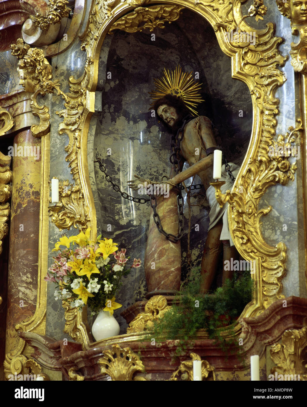 Beaux-arts, art religieux, Jésus Christ, le Sauveur flagellé, statue par padre Magnus Straub et frère Lukas Schweiger, Steingaden, 1730, l'église de Wies, Haute-Bavière, , n'a pas d'auteur de l'artiste pour être effacé Banque D'Images