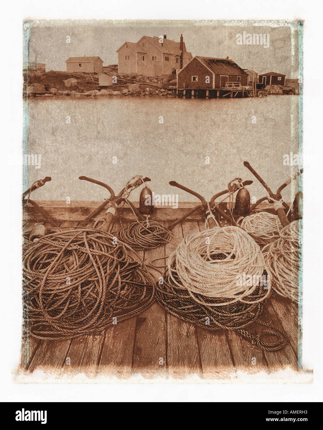 Ancres sur le Dock de Peggy's Cove, Nova Scotia, Canada Banque D'Images