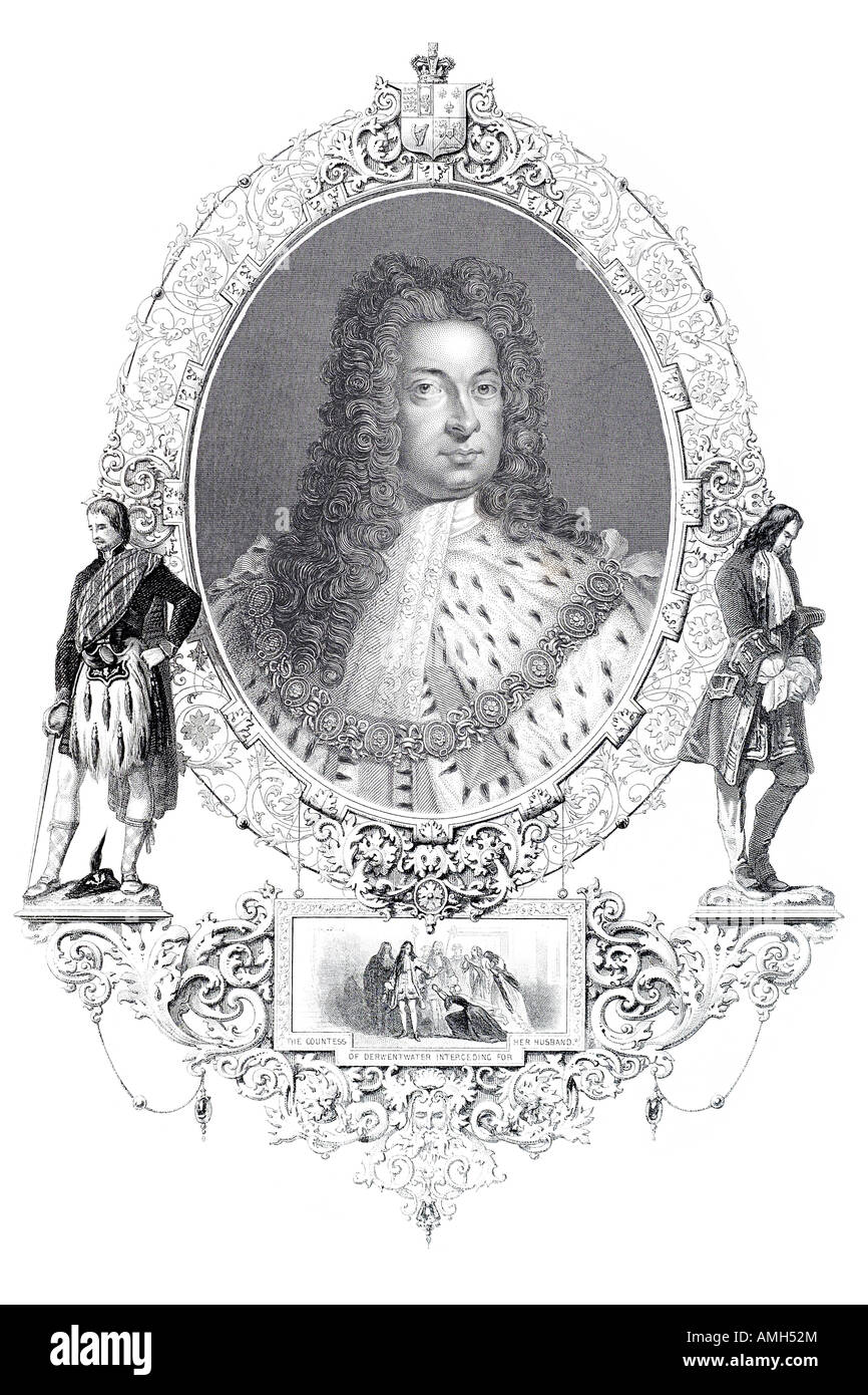 Le roi George Louis I 1 1er 1660 1727 Grande-Bretagne Irlande la vignette ci-dessous Comtesse Derwent water intercédant Pri mari Banque D'Images