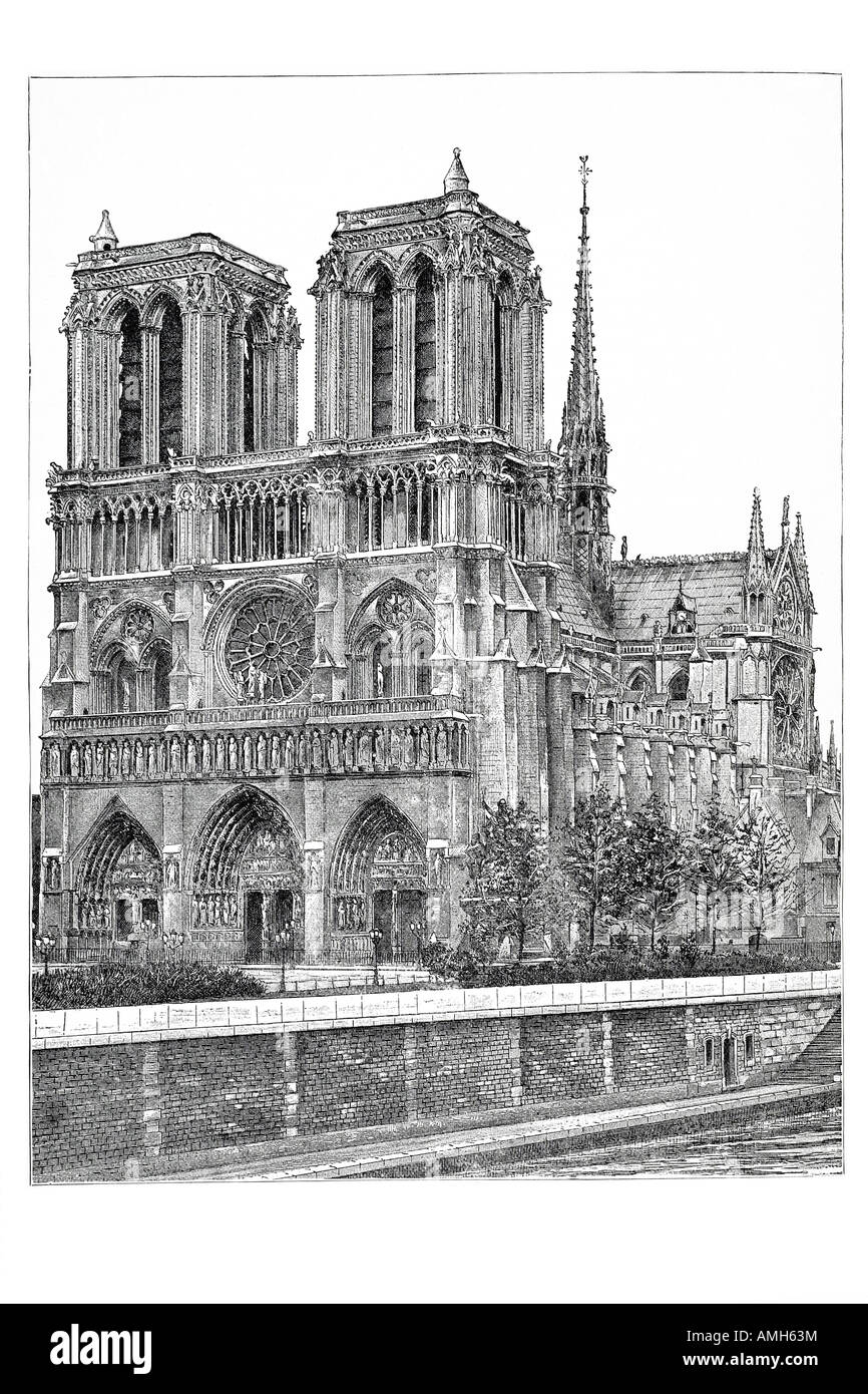 Notre Dame de Paris boutant spire tower parisien avant France Franco Français Notre Dame Vierge Marie cathédrale gothique Île de Banque D'Images