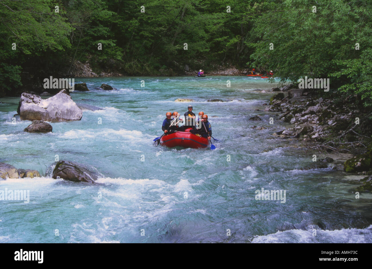 Le rafting sur la rivière Soca près de Bovec Slovénie Banque D'Images