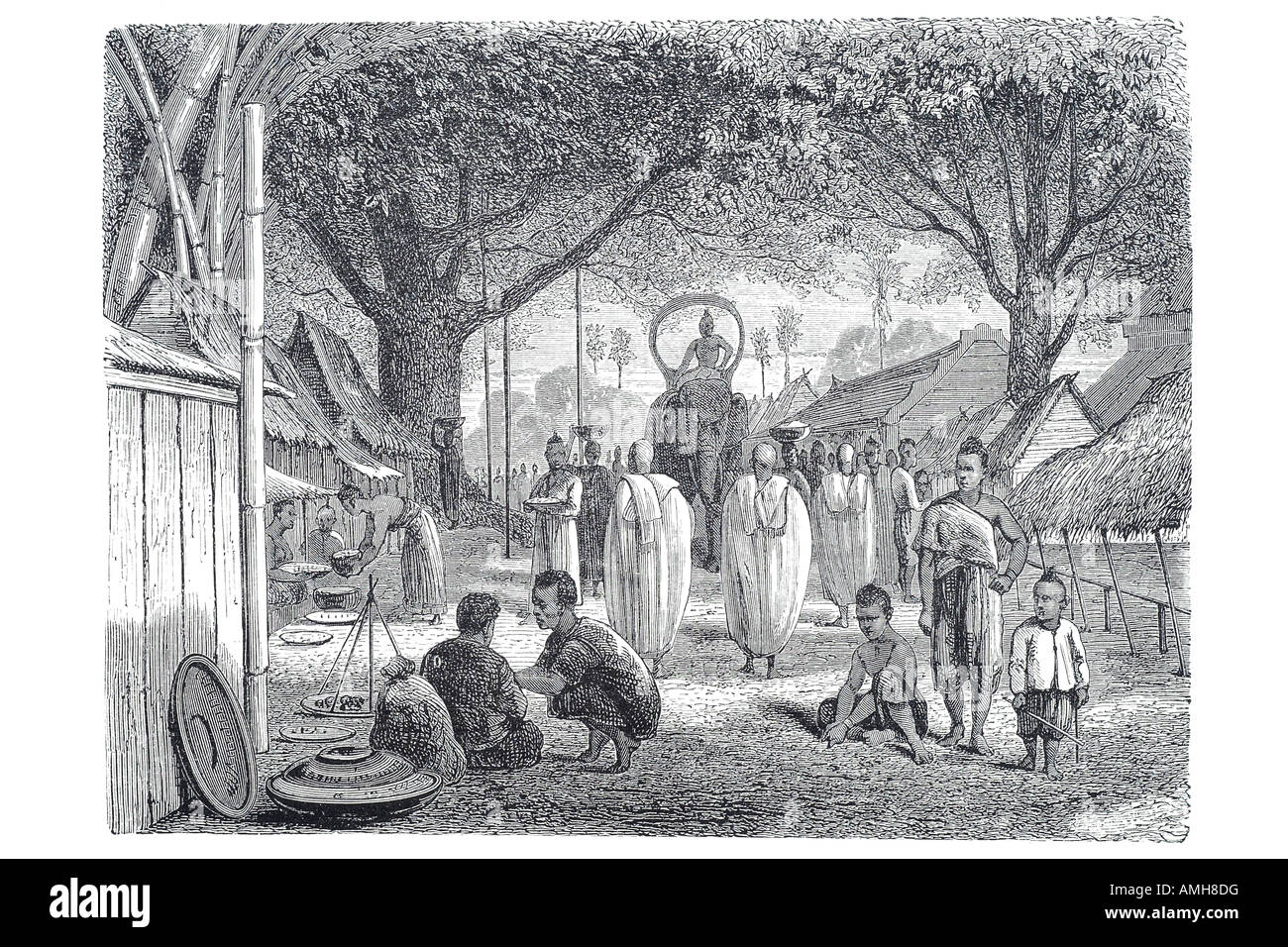 Street compong luong Cambodge Chine indo village annamite Annamite Vietnamien Vietnam procession bouddhiste Mahayana éléphant Buddh Banque D'Images