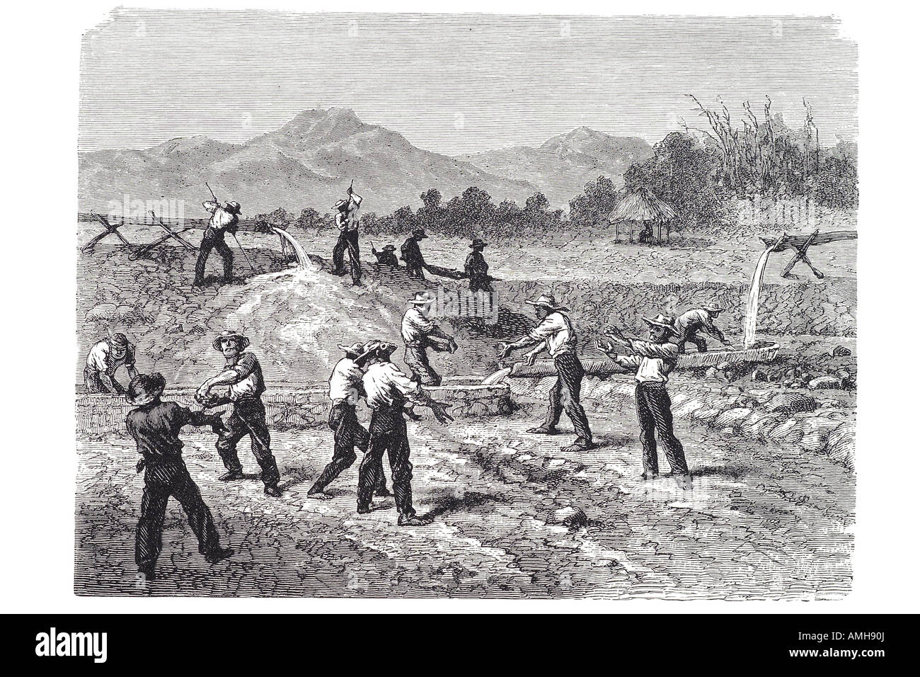 Long Tom au travail du Klondike Gold Rush Lake Bennett Lindeman travail manuel laver Lave-out séparation distincte Banque D'Images