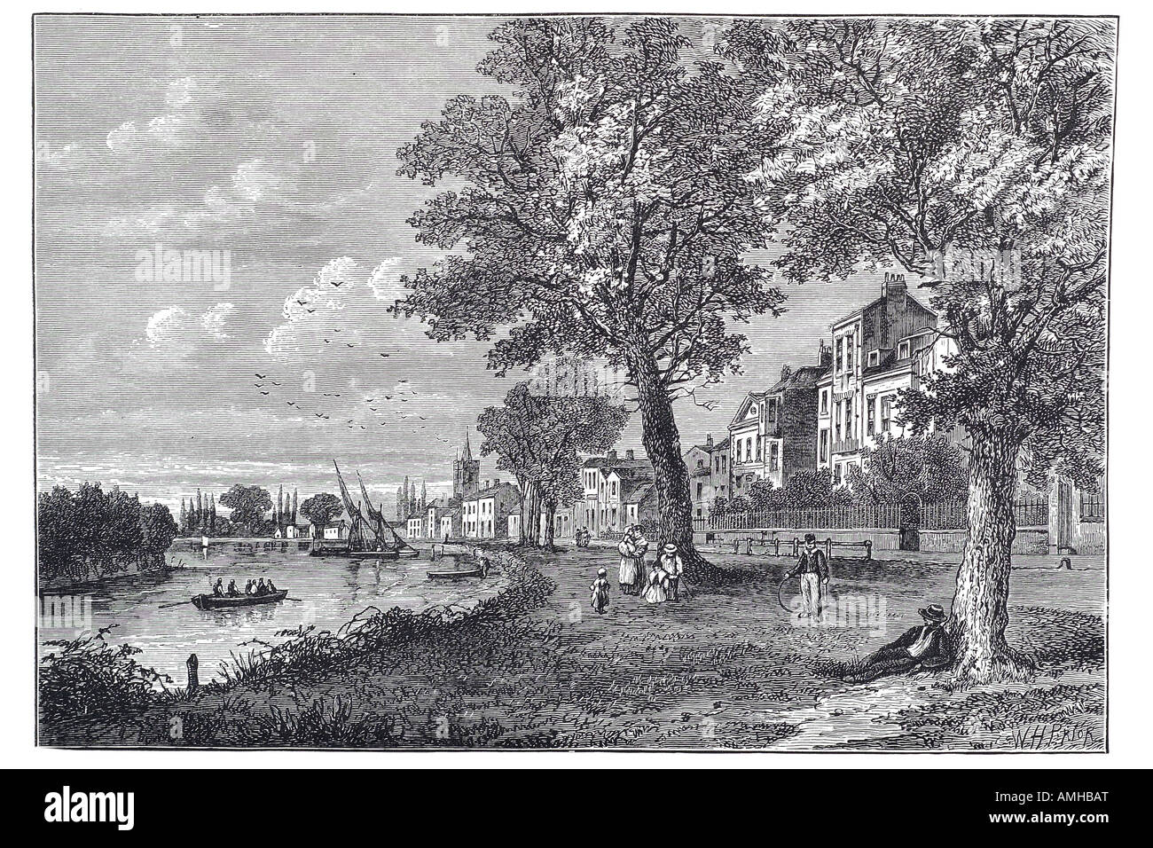 1820 chiswick mall stately home l'aristocratie royal grand jardin pelouse devant la résidence officielle de l'espace ouvert paisible paisible tree RI Banque D'Images