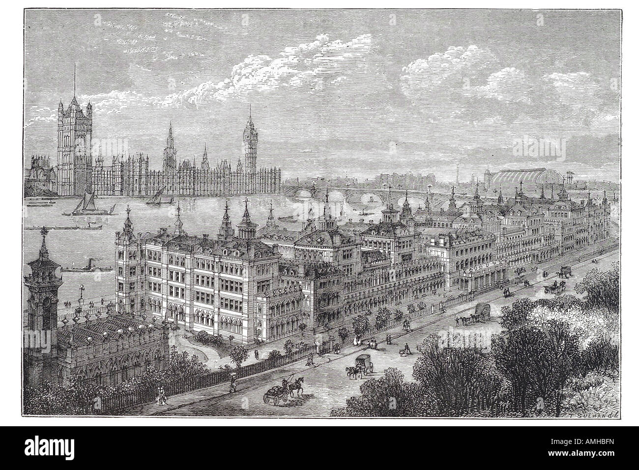 1880 st saint thomas hospital tamise Londres Angleterre en capital plus anglais Grande-bretagne British UK Royaume-Uni GB Grande ext Banque D'Images