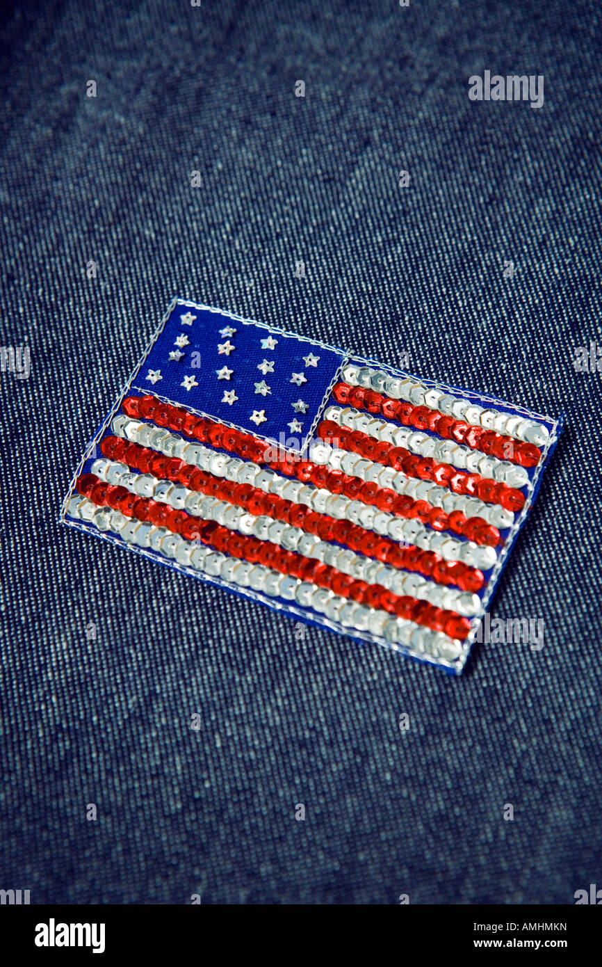 American stars and stripes vêtements Vêtements à paillettes sur fond jeans patch Banque D'Images