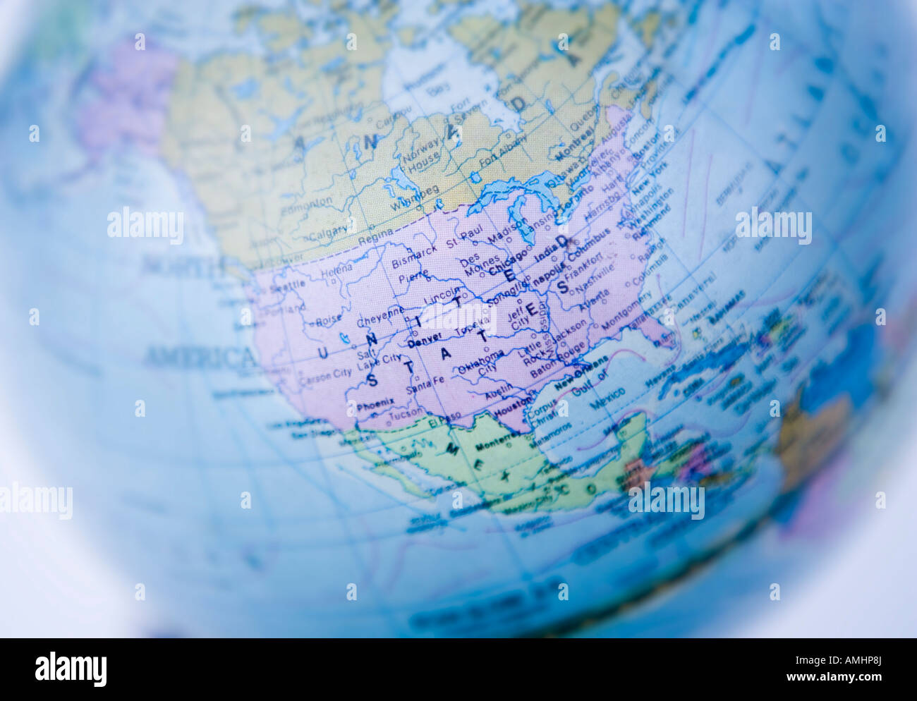 Close-up détaillé des États-Unis d'Amérique a mis sur un globe vintage Banque D'Images