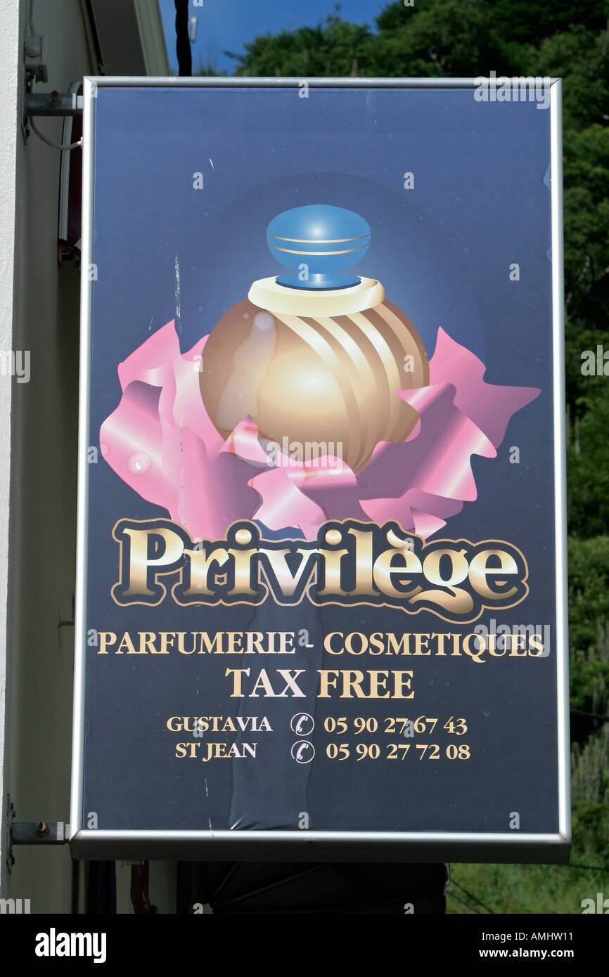 Tax free shop sign parfum et cosmétiques St Barth Gustavia Banque D'Images