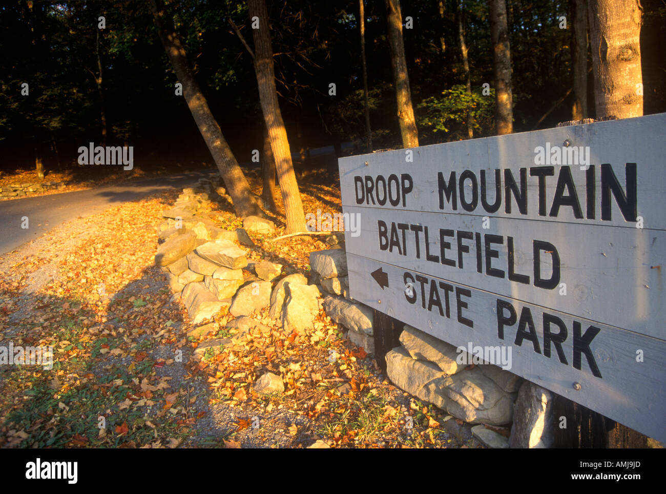 Panneau à l'entrée de la montagne de statisme Battlefield State Park bataille Guerre civile Scenic Route 39 WV Banque D'Images