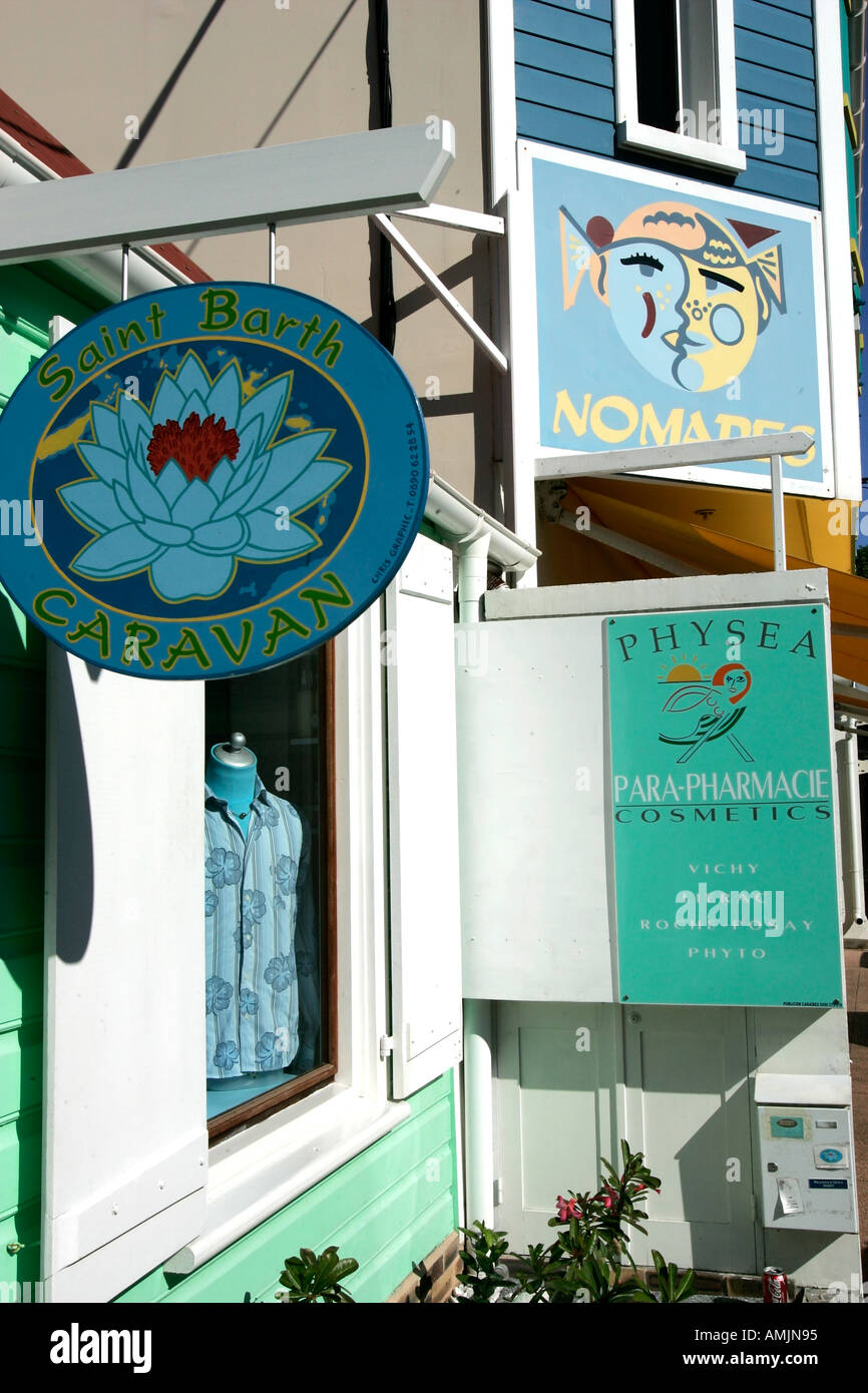 Boutique et enseignes de boutiques Gustavia St Barts Banque D'Images