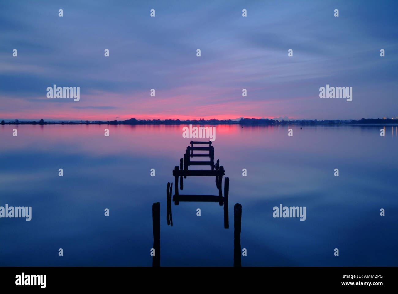Reste de l'ancienne jetée sur Lough Neagh à Oxford Island Nature Reserve, Co Armagh, en Irlande du Nord, Royaume-Uni Banque D'Images