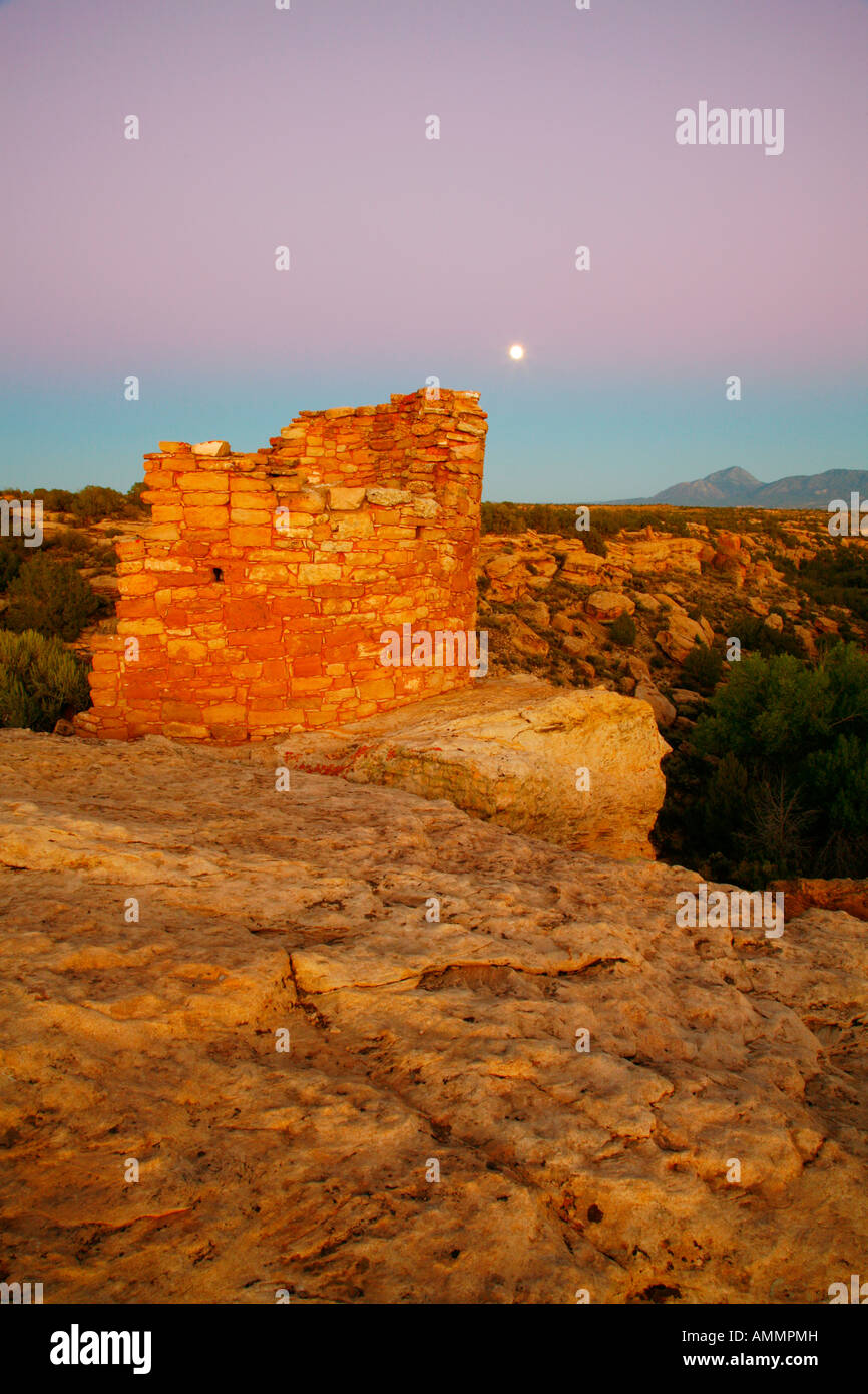 Lever de Tower Group, Hovenweep National Monument, Colorado Utah border Banque D'Images