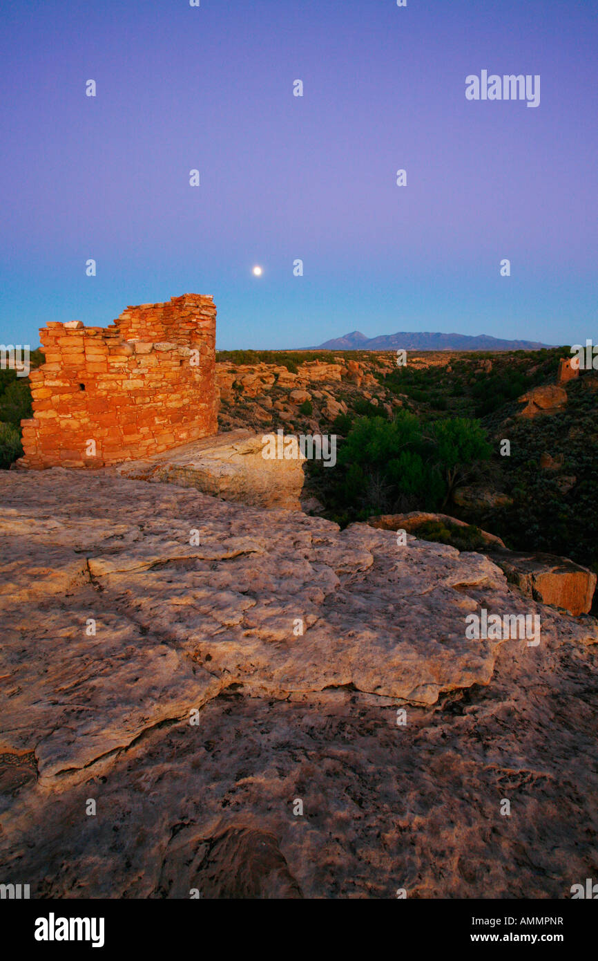 Lever de Tower Group, Hovenweep National Monument, Colorado Utah border Banque D'Images